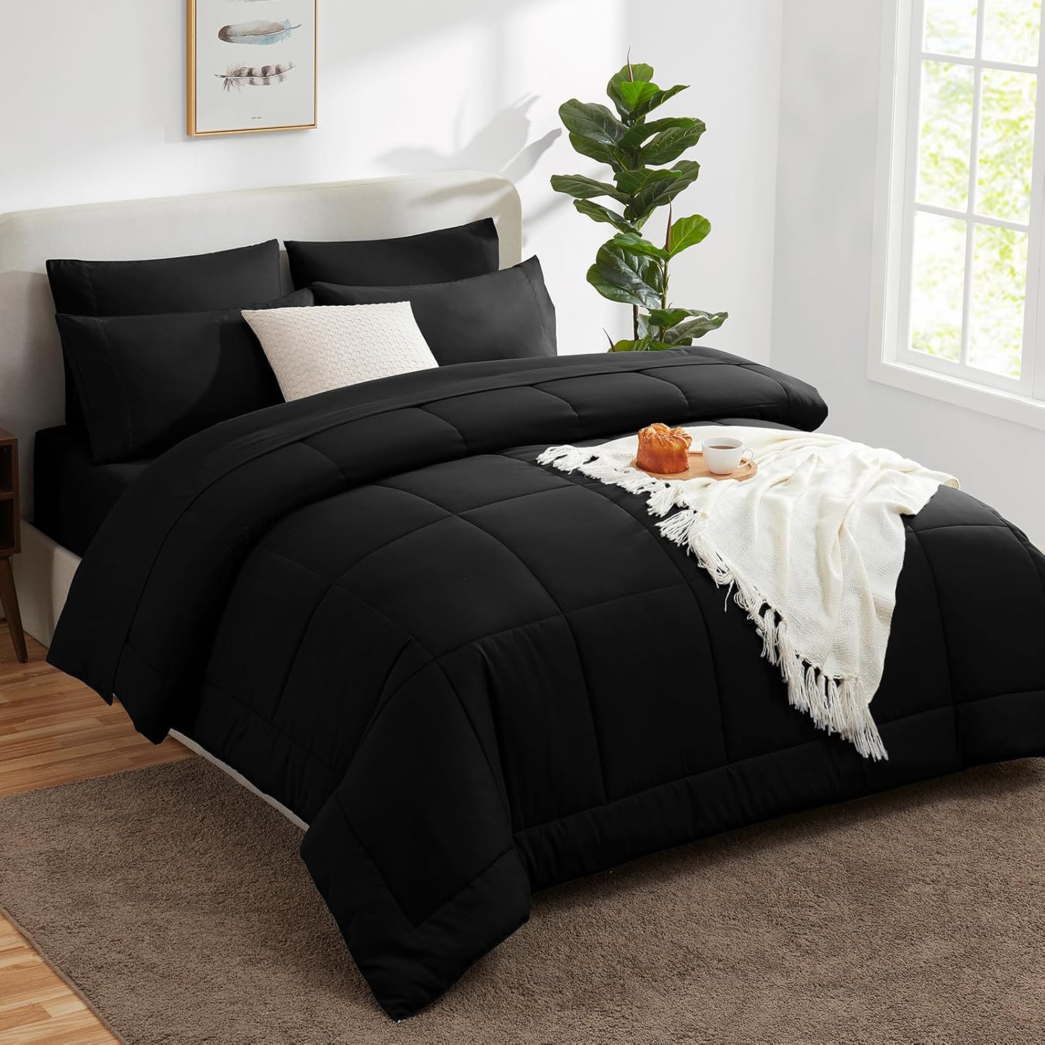 CozyLux Queen Comforter Set 7 Pieces Bed in a Bag
