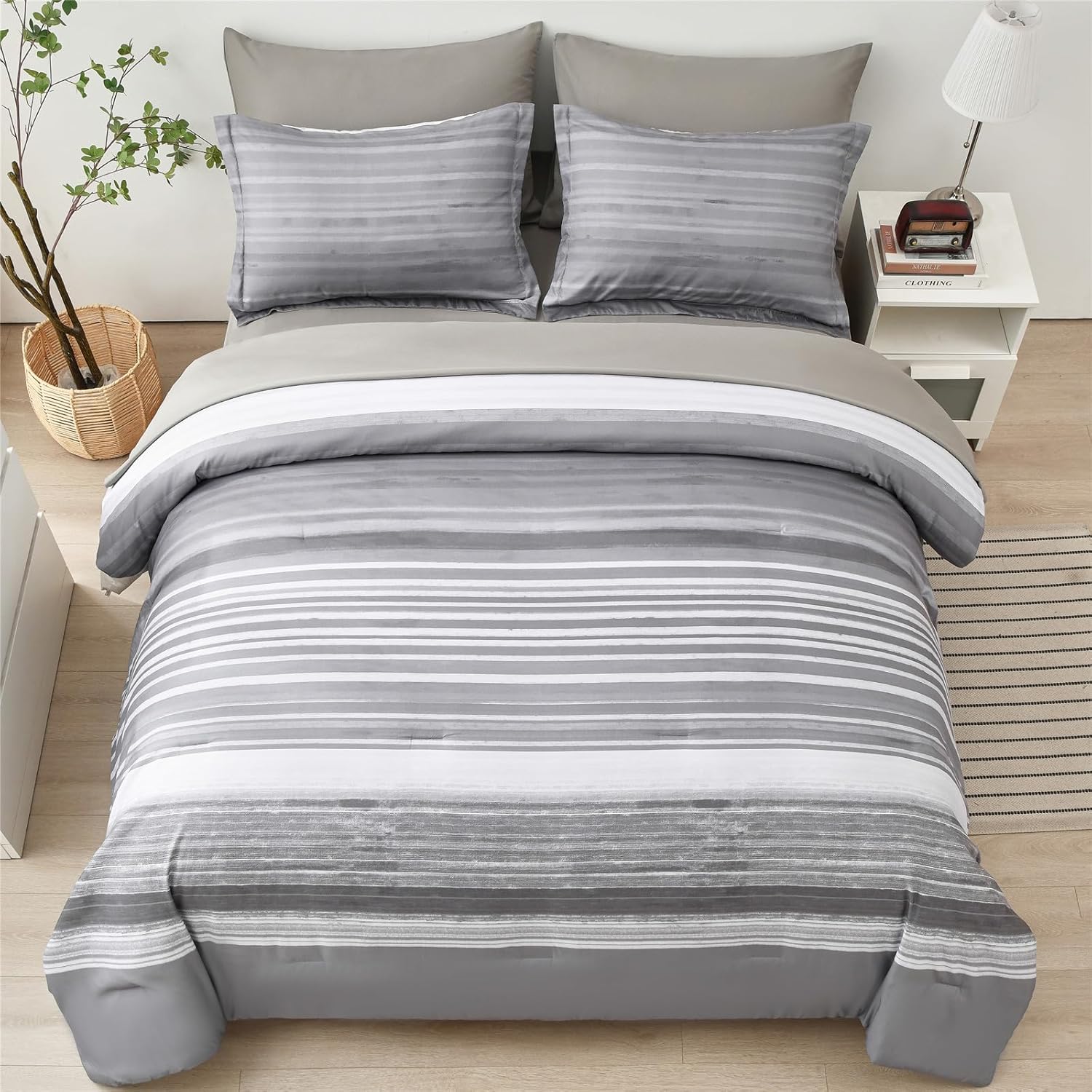 KAKIJUMN 7-Piece Full Stripe Comforter Set