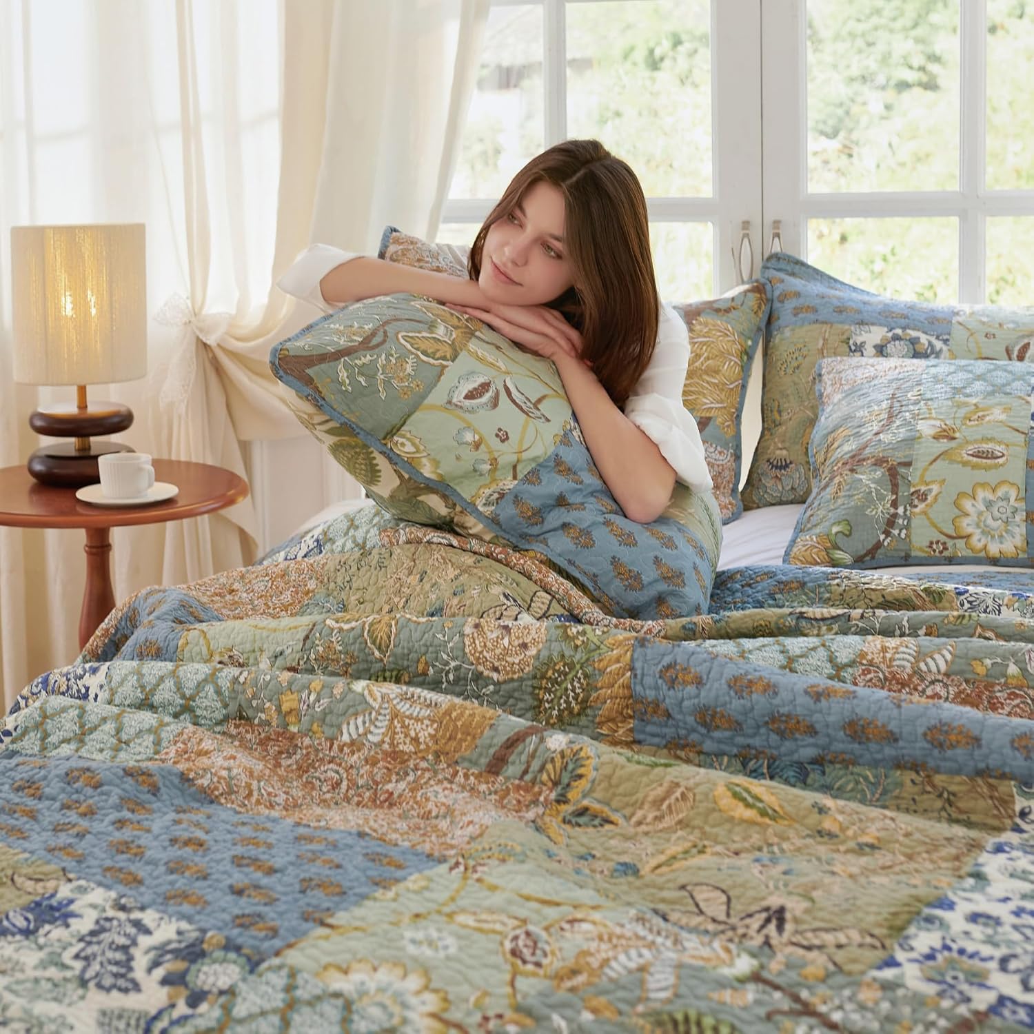 Secgo Queen Comforter Set - 100 Cotton Reversible Patchwork