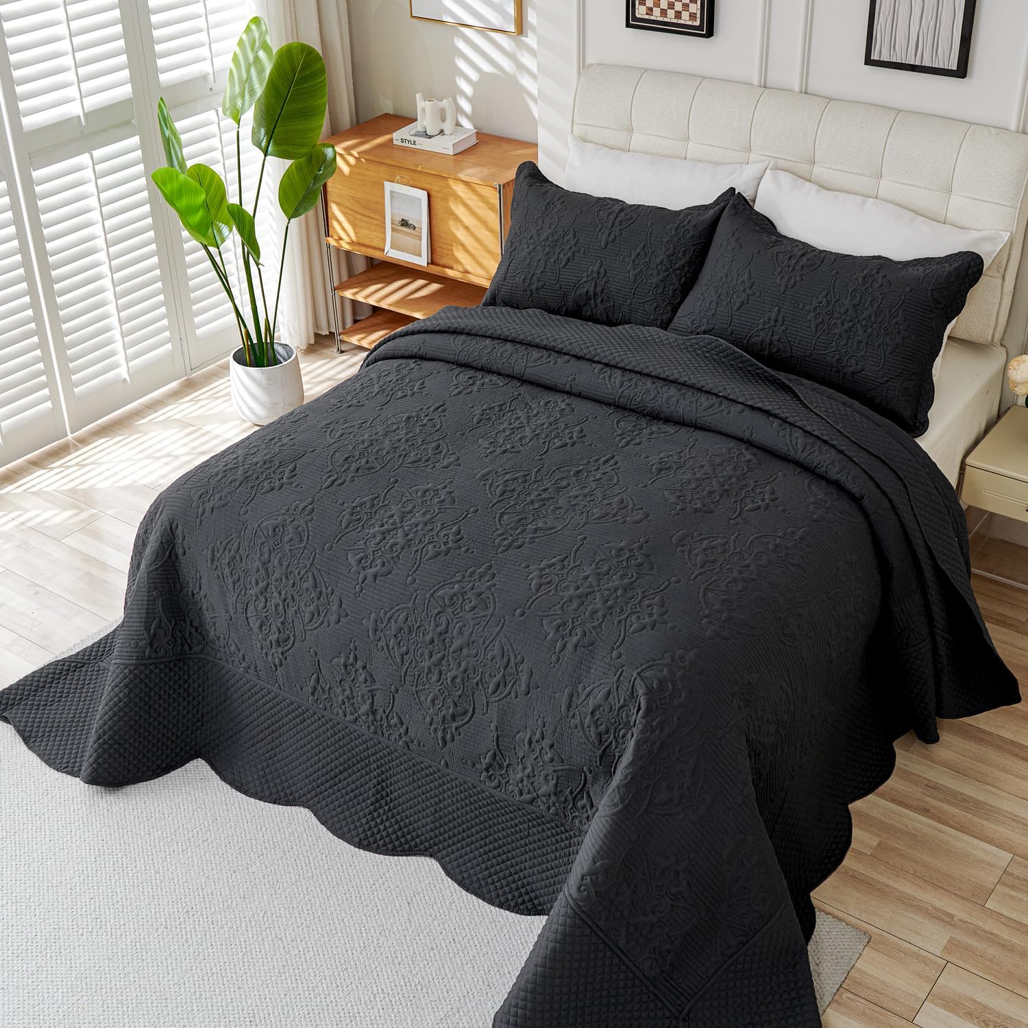 EVENHUG Quilt Set King Size Dark Grey 120x120
