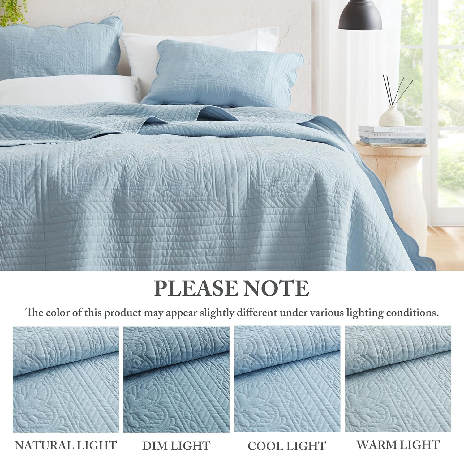 Madison Park King Quilt Set with Damask Coverlet Scallop Edge
