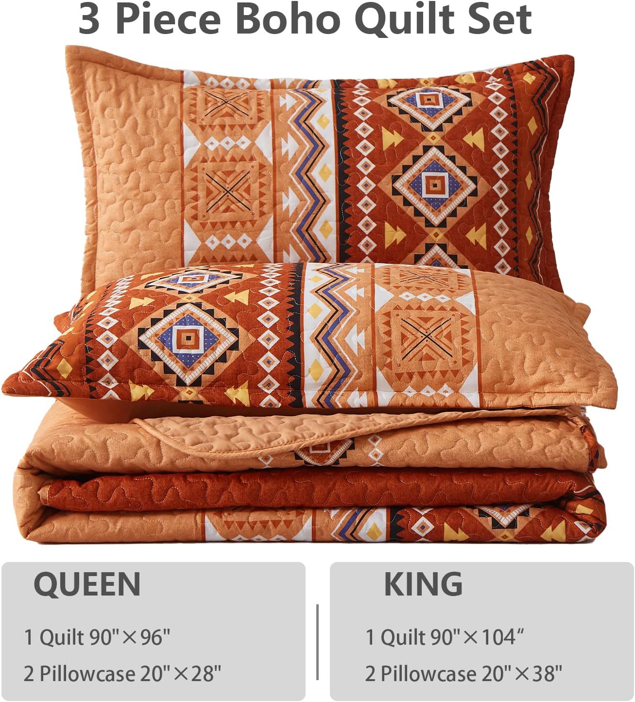 WONGS BEDDING Burnt Orange Quilt Set 3 Piece King Size