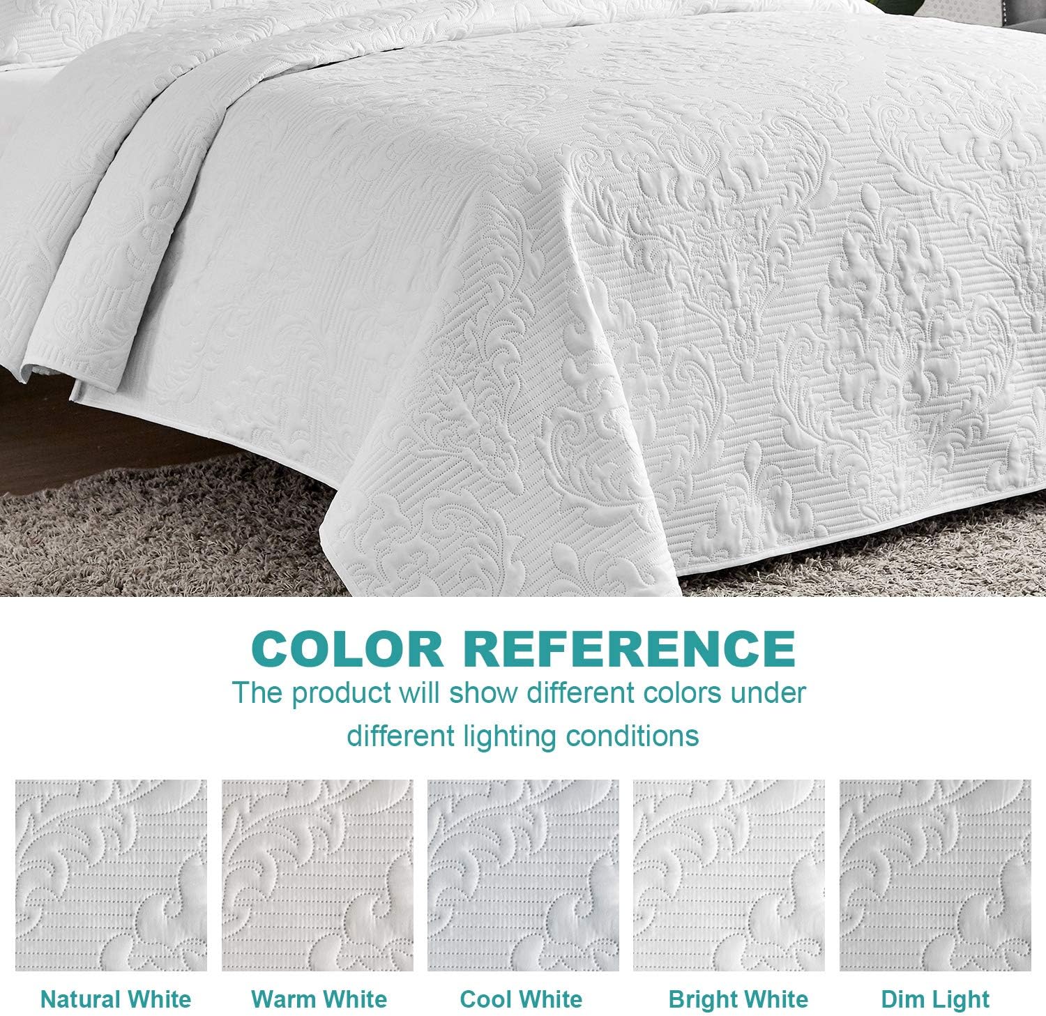 Hansleep White Quilt Twin Set - Damask All Season Bedspread