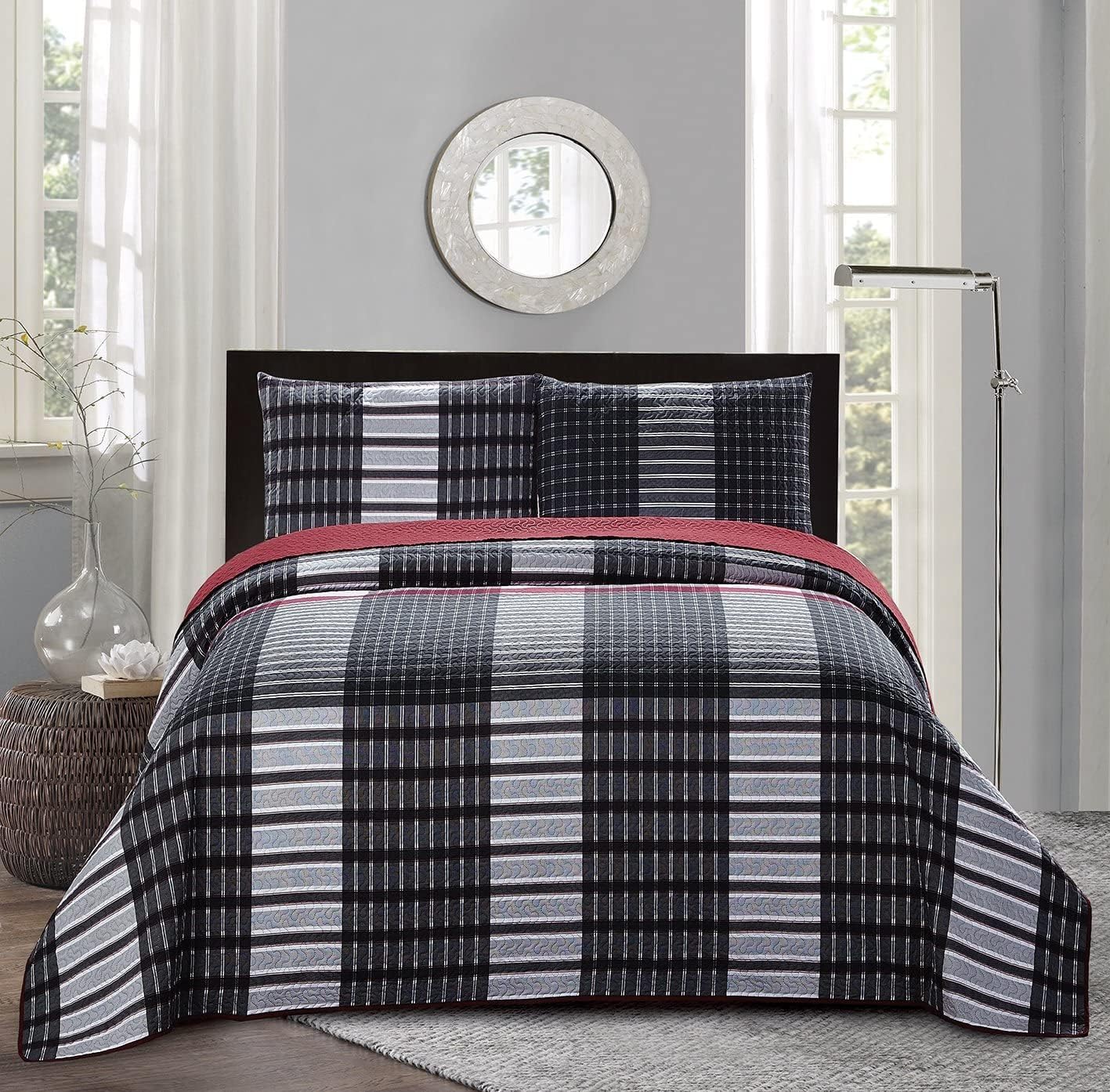 All American Collection 3pc Plaid Reversible Bedspread Set 1