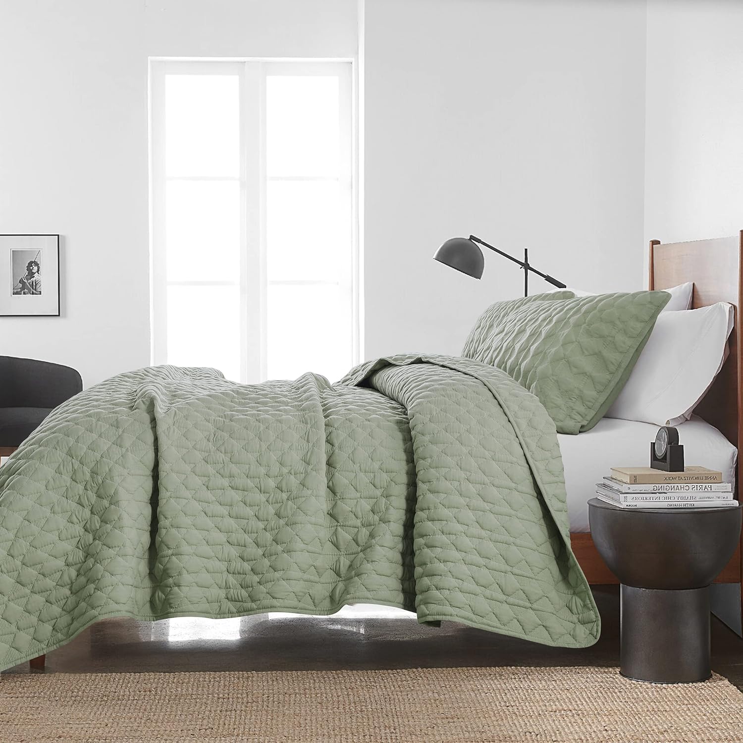 WDCOZY Sage Green Twin Quilt Set with Pillow Sham