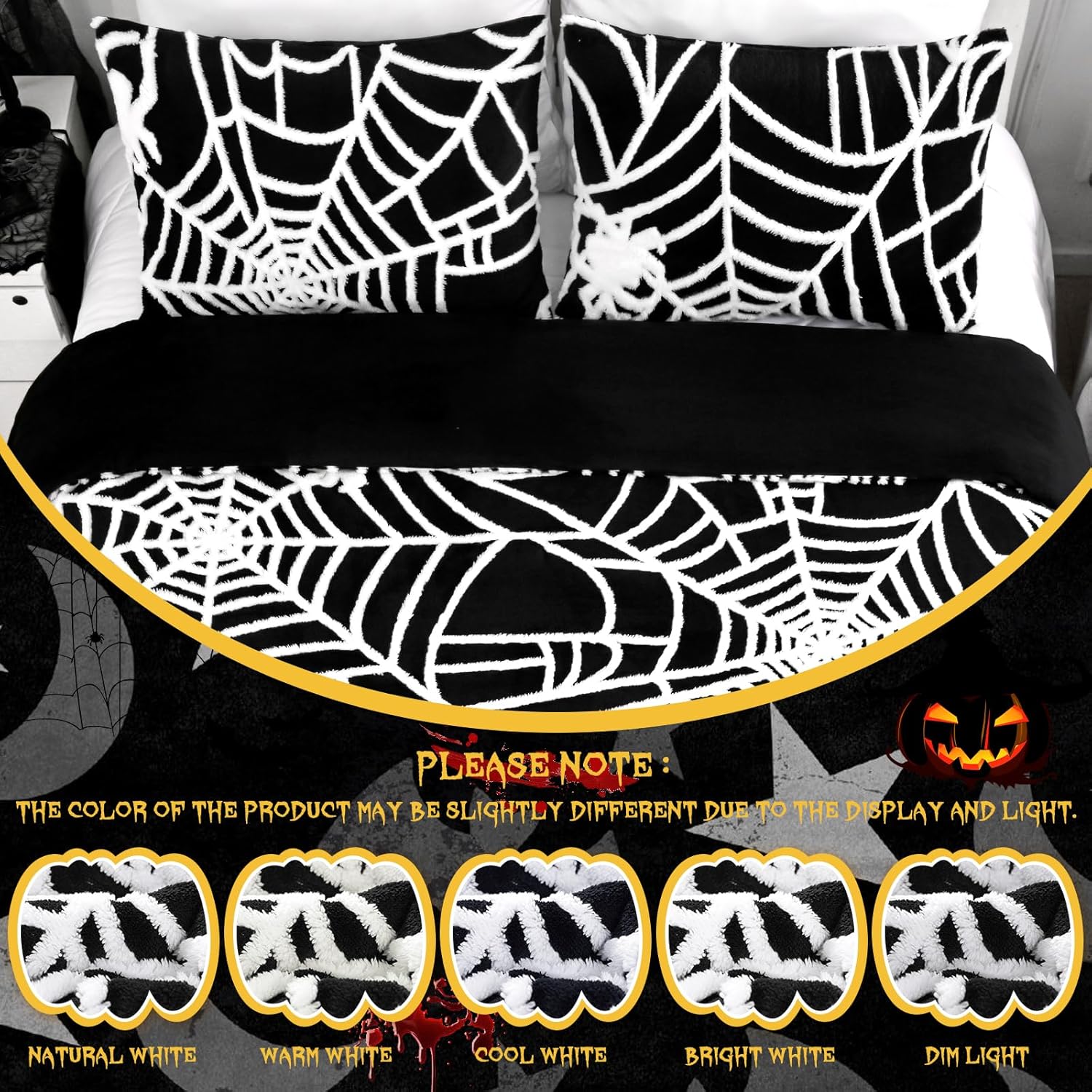Yinhua Halloween Queen Comforter Set with Spider Web Design