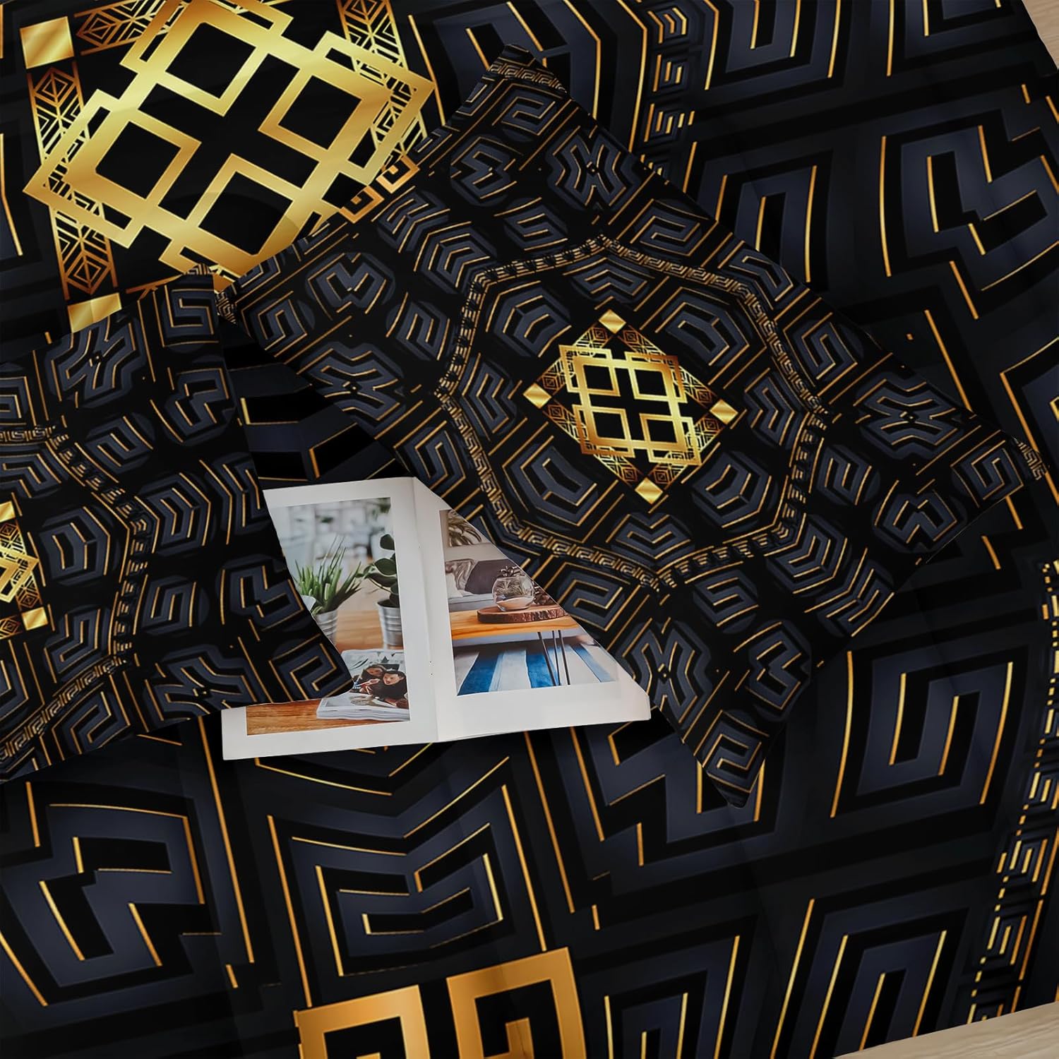 Black Gold Plaid Comforter Set Queen Size