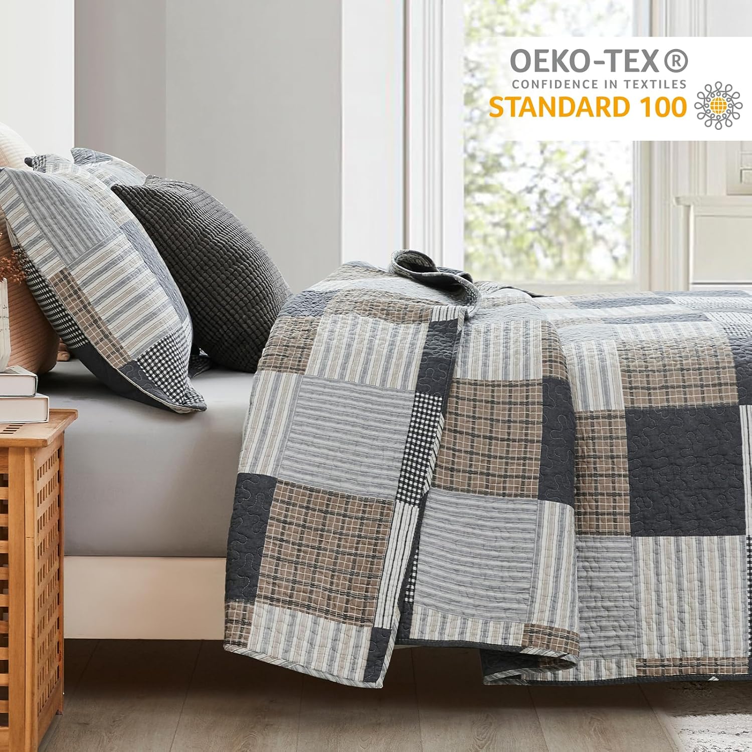 Finlonte Quilt Set Queen Size - 100 Cotton Plaid Bedspread
