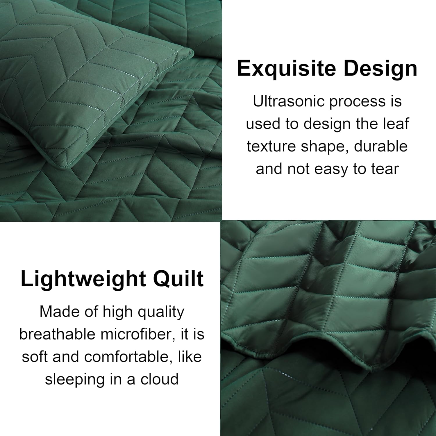 DOWNCOOL King Quilt Bedding Set with Leaf Texture