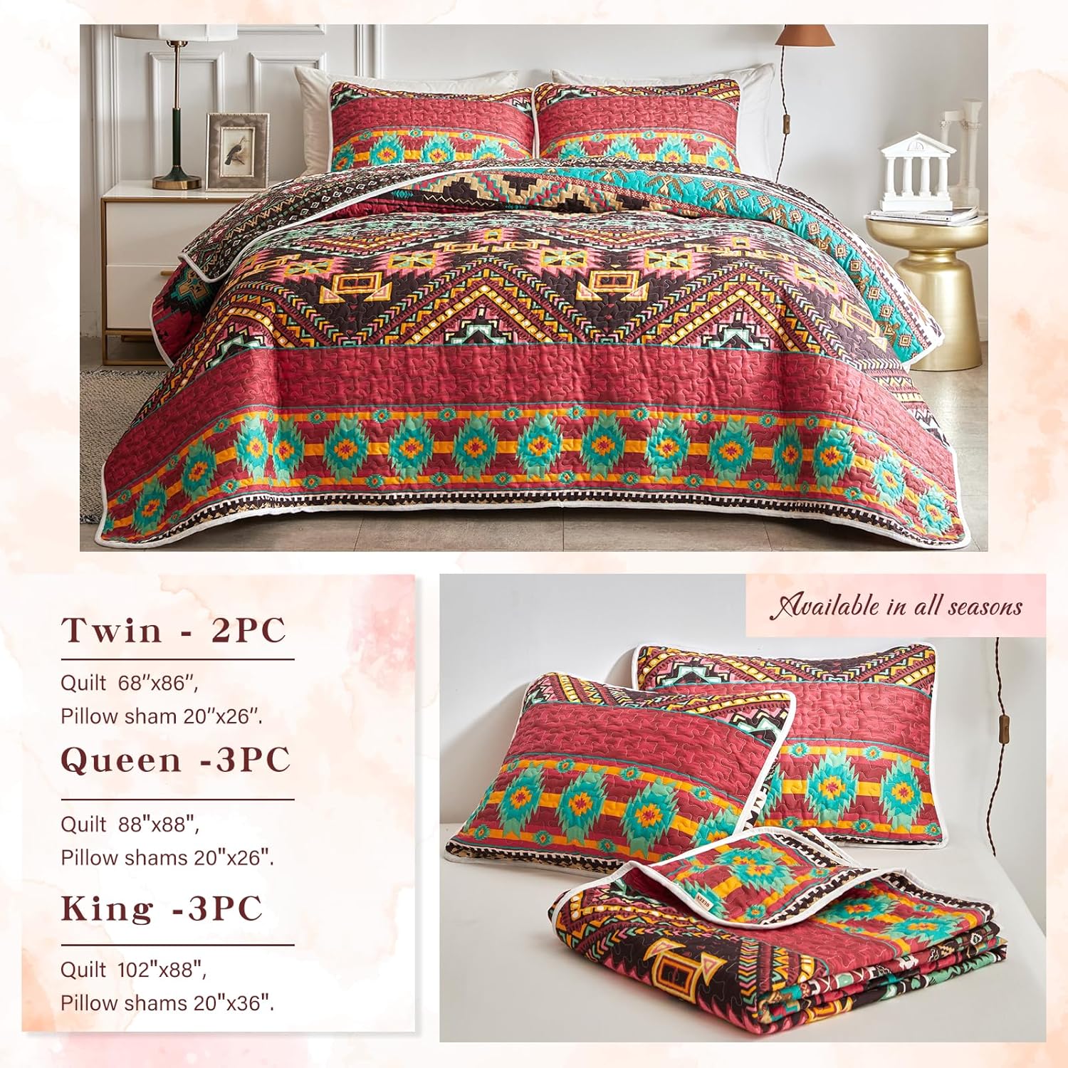 Tititada 3 Piece Queen Quilt Set with Shams