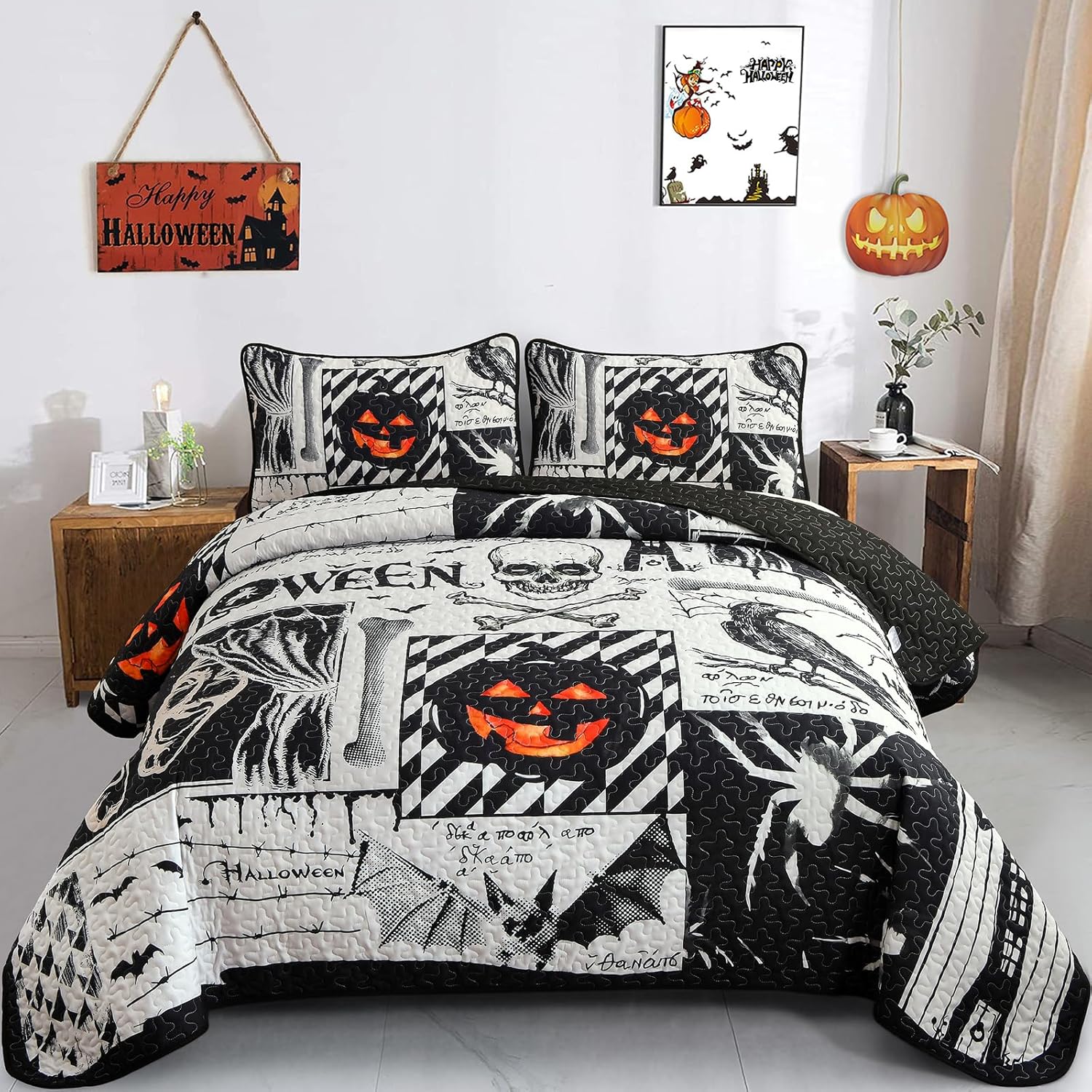 Luxudecor Halloween Quilt Set King Size