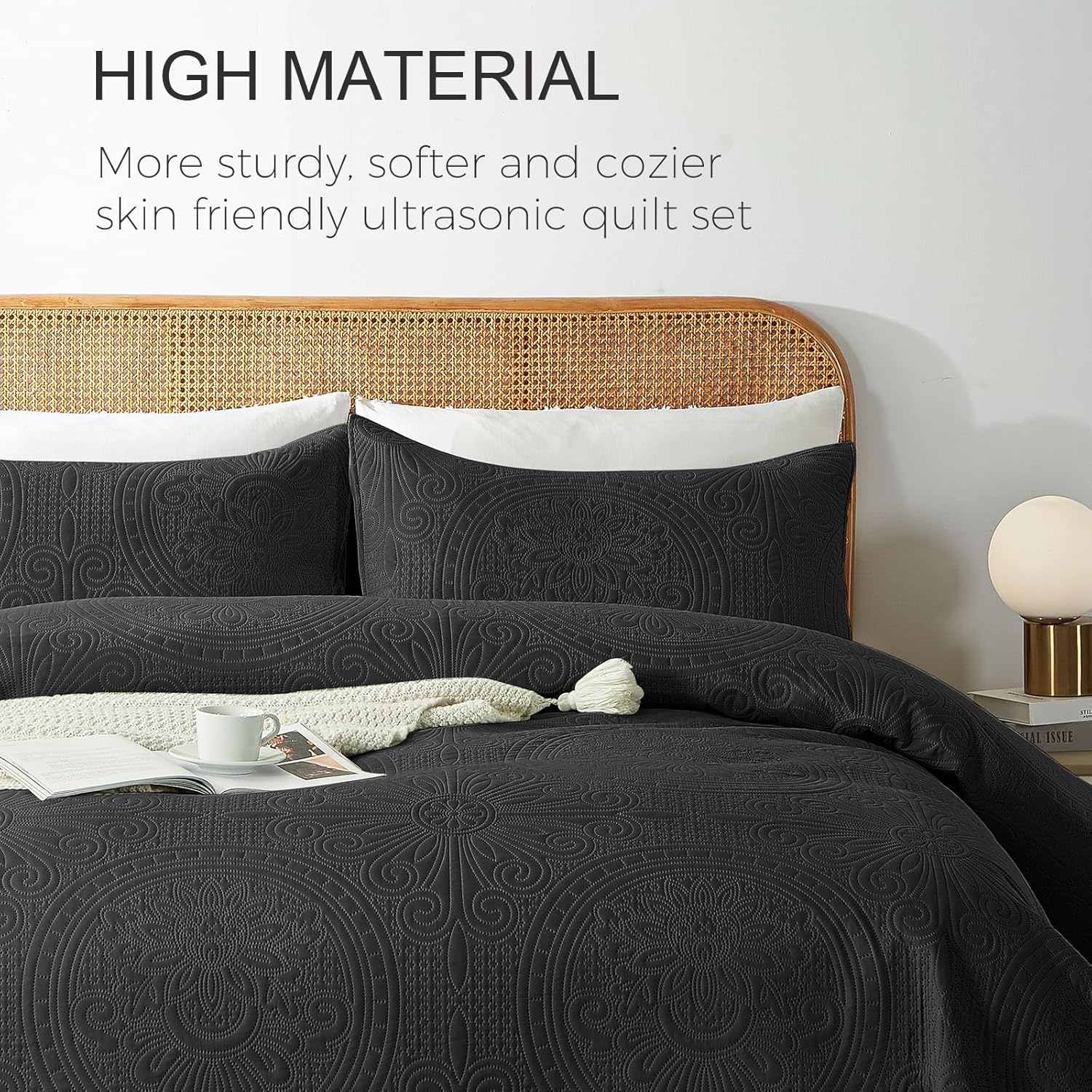 WURUIBO Full Queen Quilt Set Black