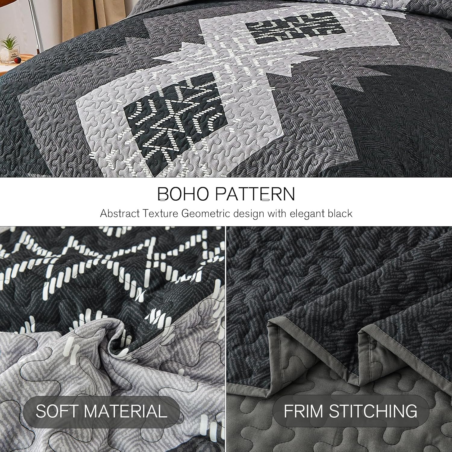 Dintszyayue Boho Queen Quilt Set 3 Pieces