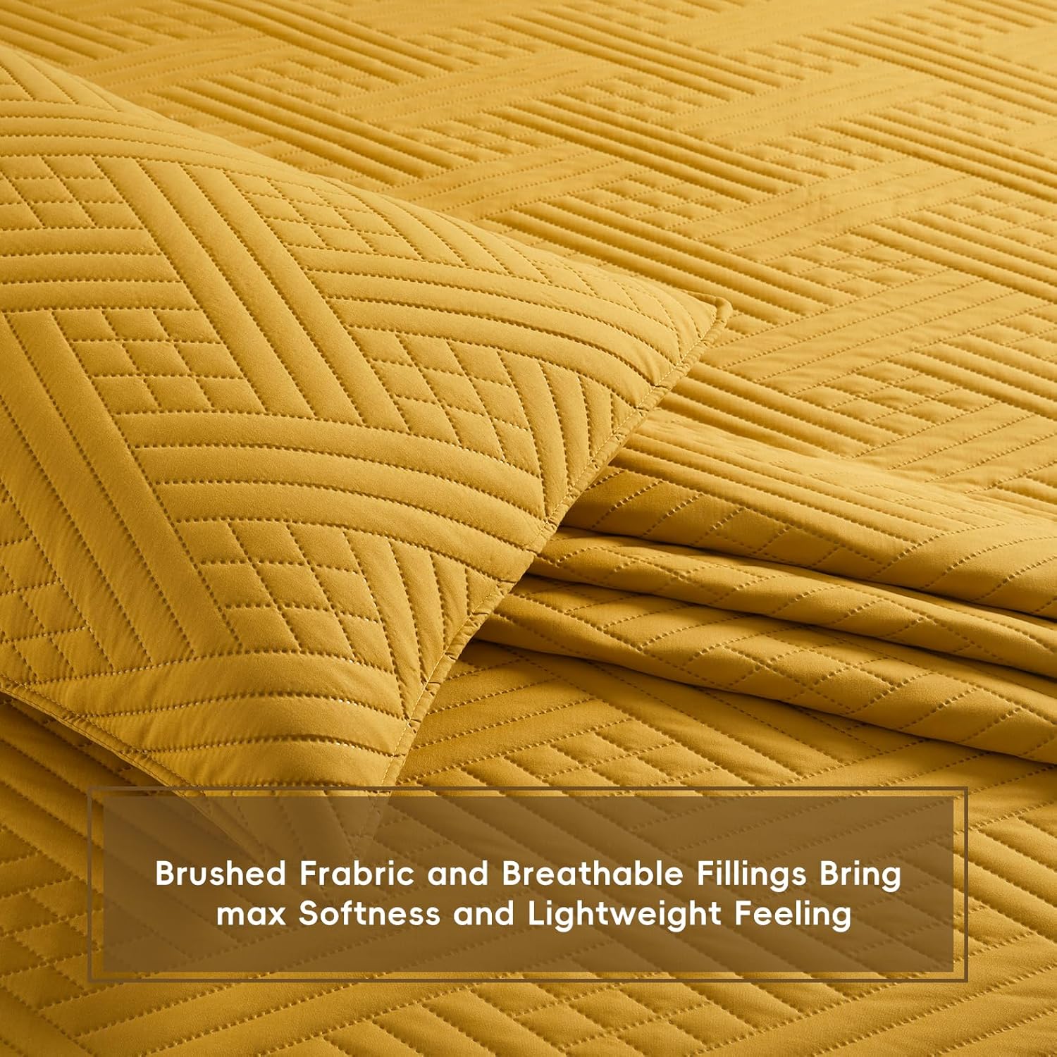 Safonory King Size Quilt Set - Mustard Yellow Striped