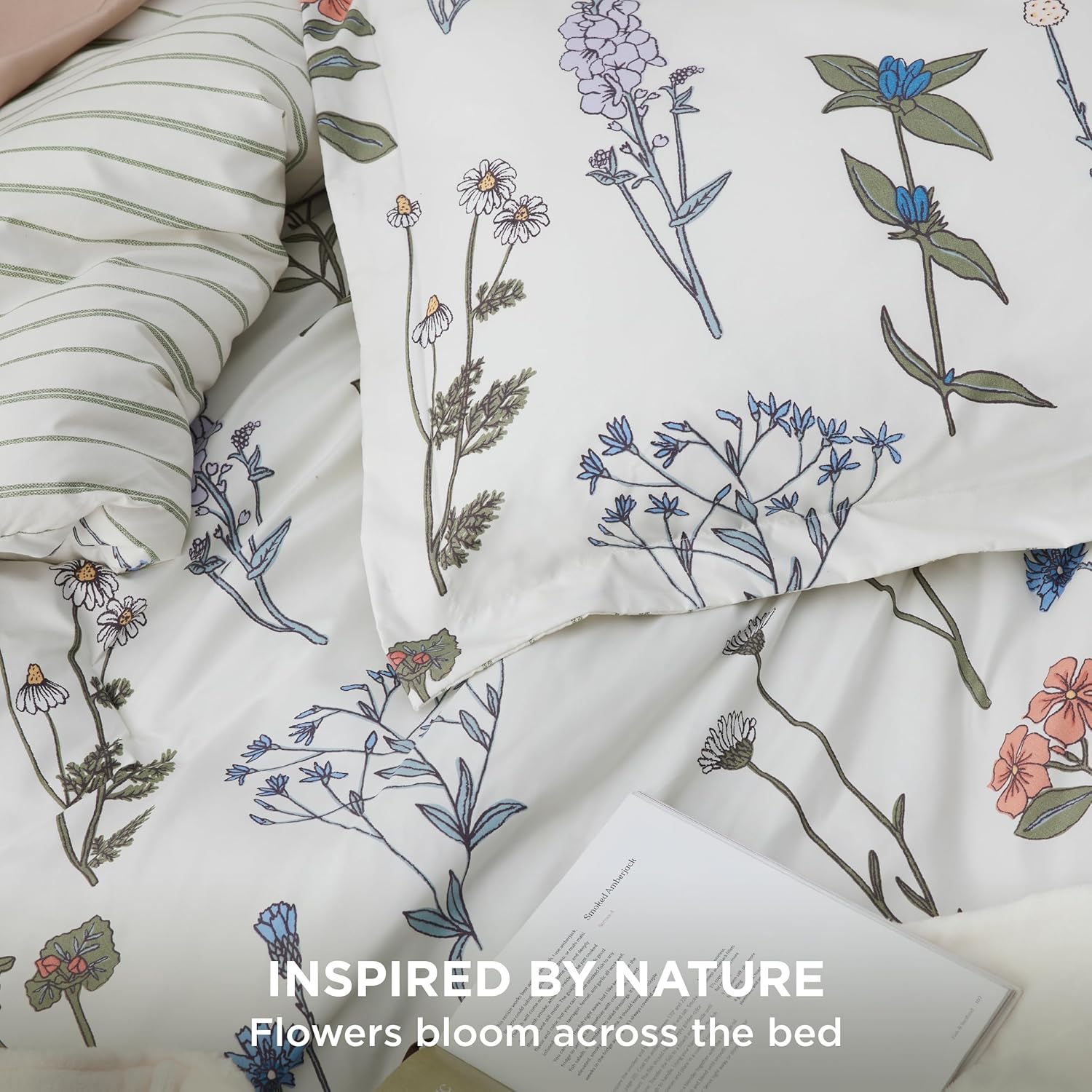 Bedsure Queen Comforter Set - Floral Botanical Design 3 Pieces