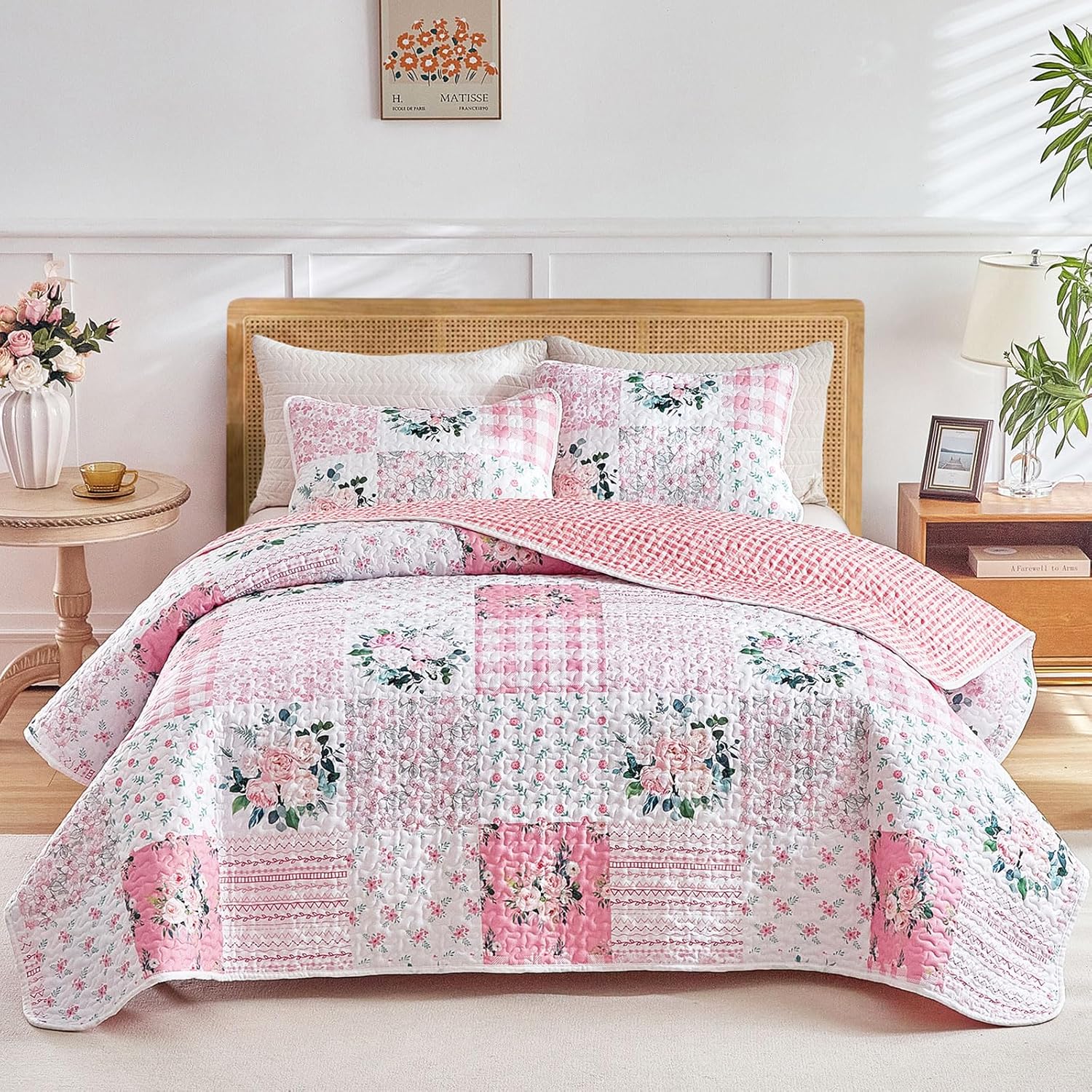 Joyreap 3 Piece Floral Quilt Set Queen Size