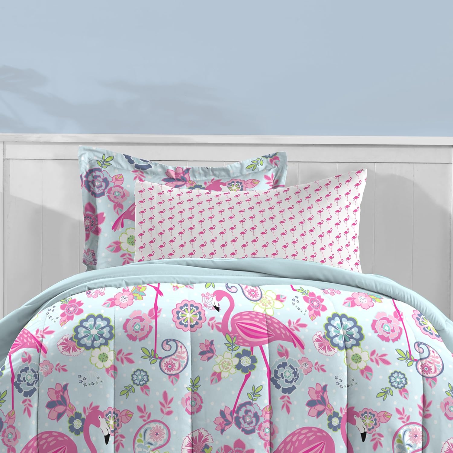 Dream FACTORY Kids 5-Piece Comforter Bedding Set Twin Pink Flamingo