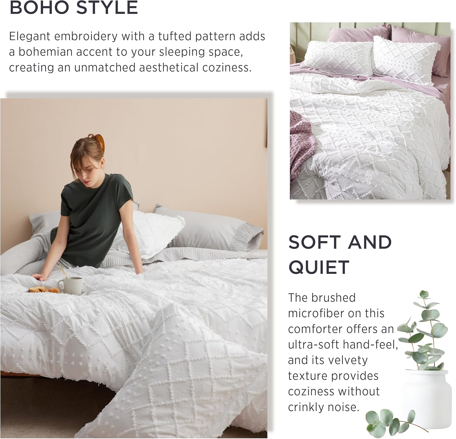Bedsure California King Comforter Set - Olive Green Fluffy Soft Boho Tufted