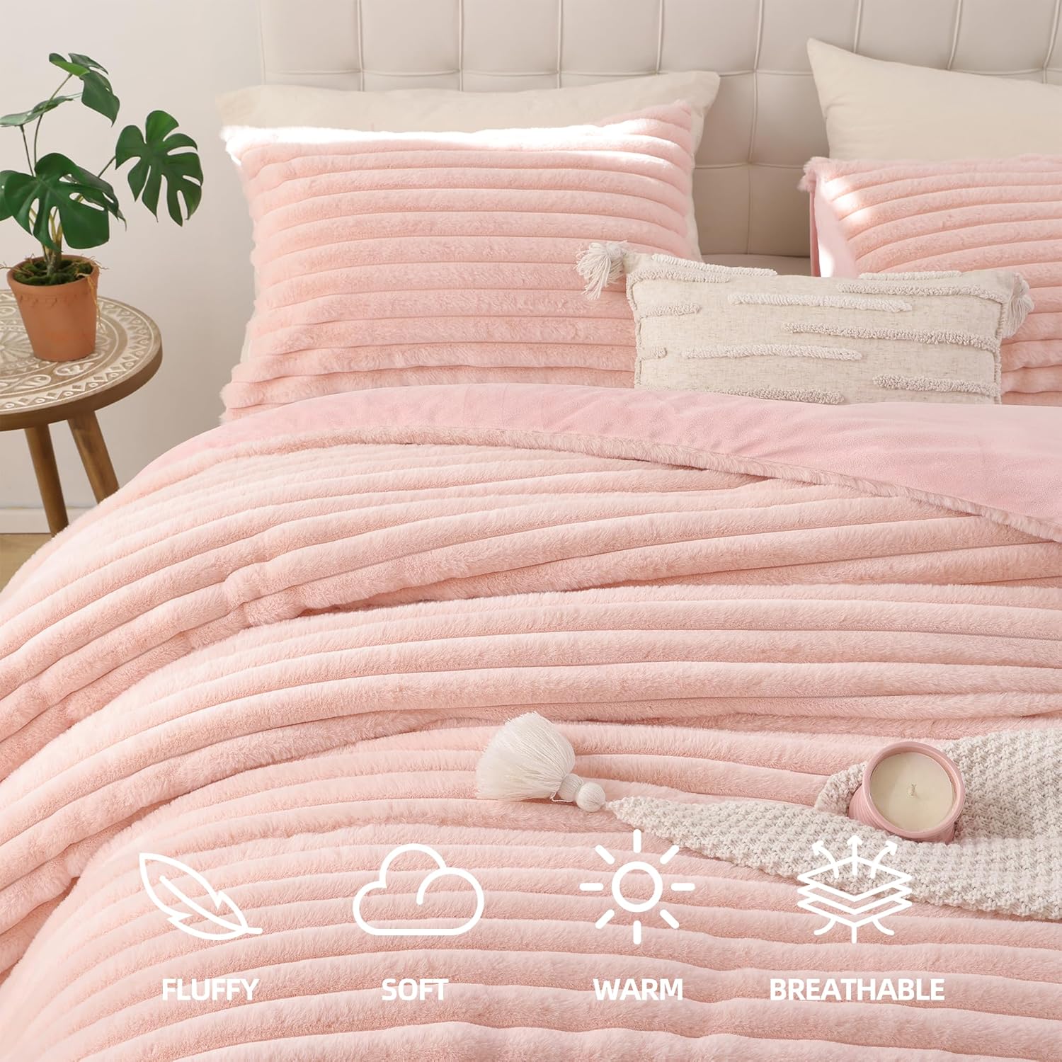 Smoofy Fluffy 3-Piece Comforter Set - Blush Pink Faux Fur