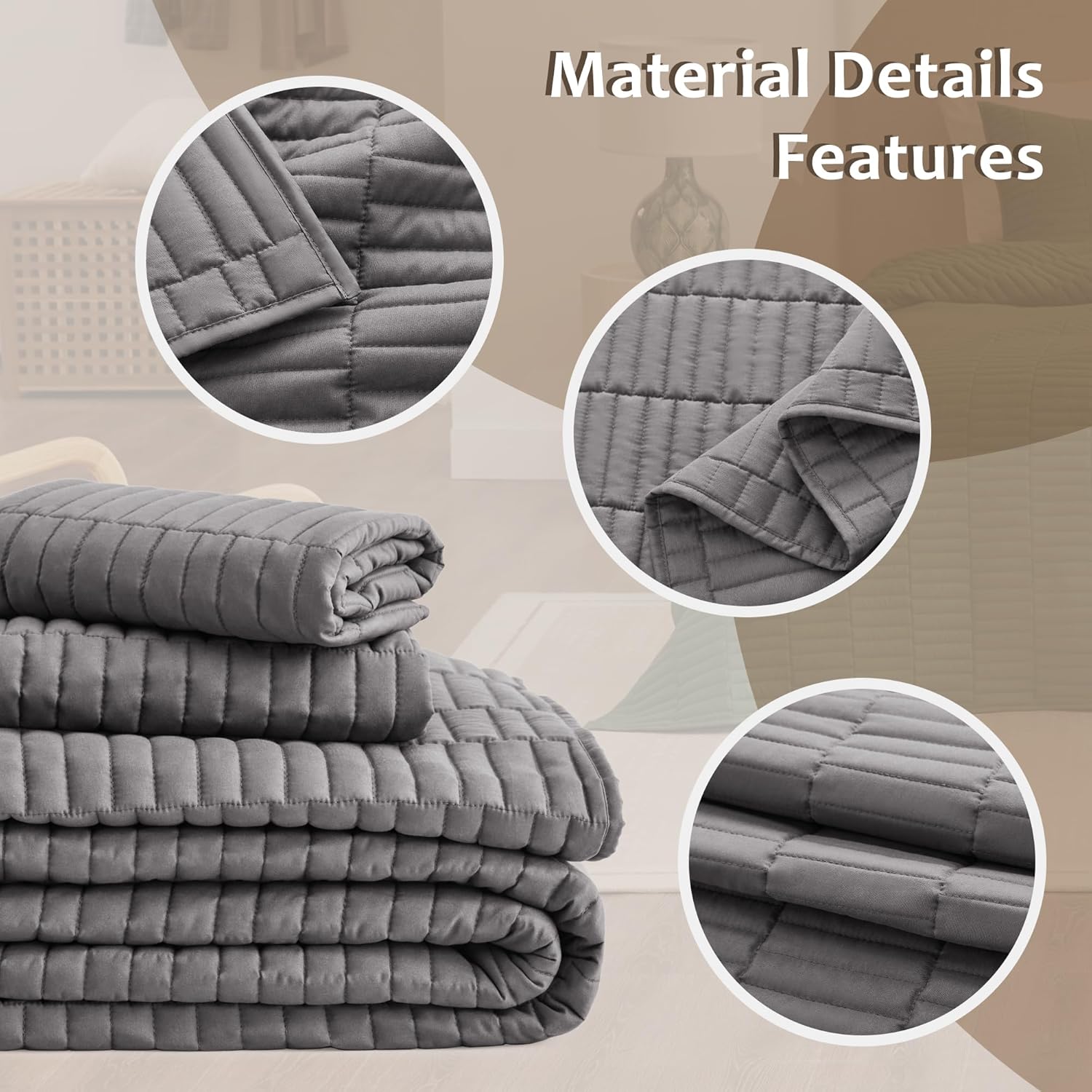EXQ Home Grey Quilt Set 3 Piece Full Queen 1