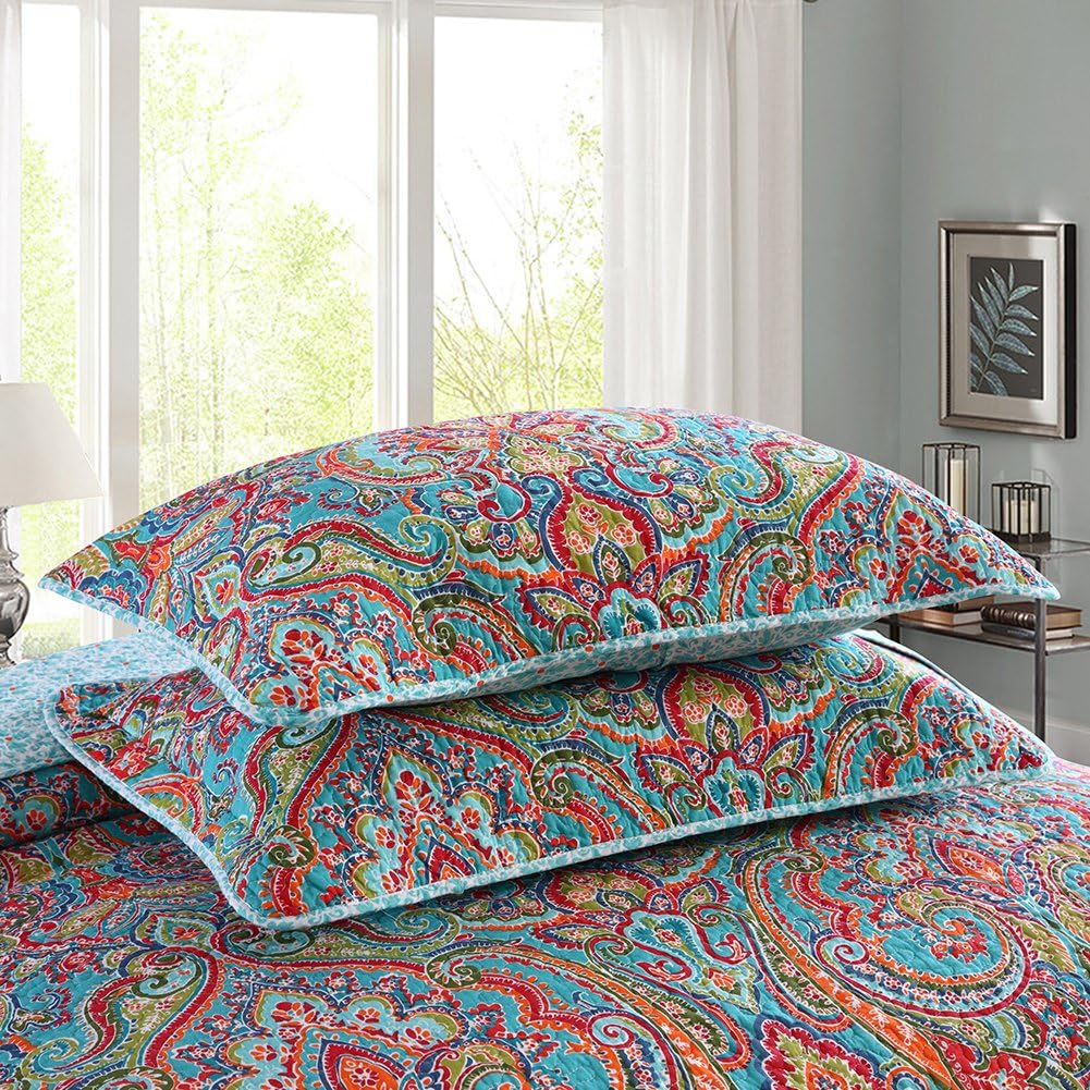 NEWLAKE Reversible Cotton Quilt Set with Floral Design Queen Size