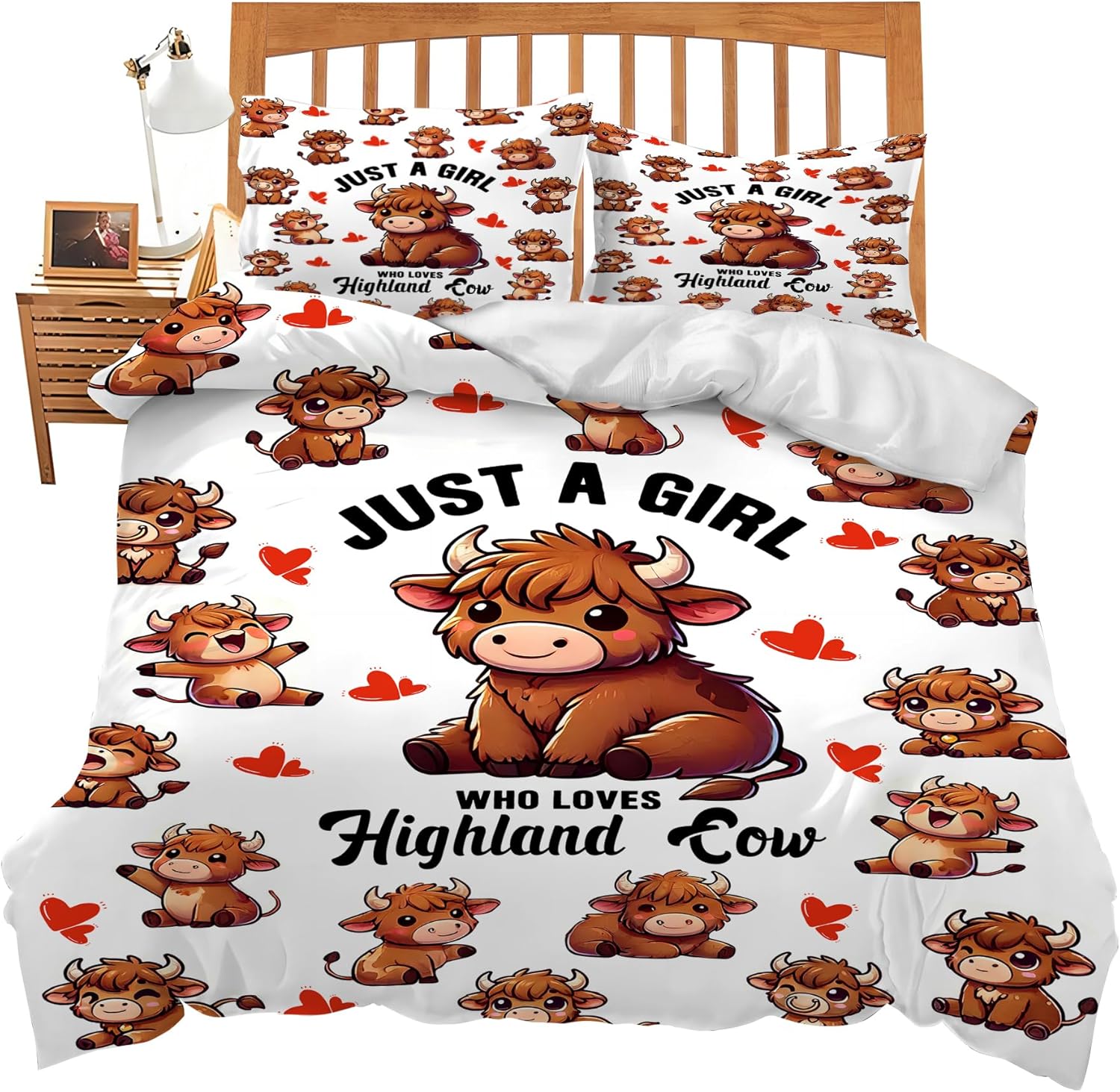 UIAMT Cute Highland Cow Duvet Cover Set
