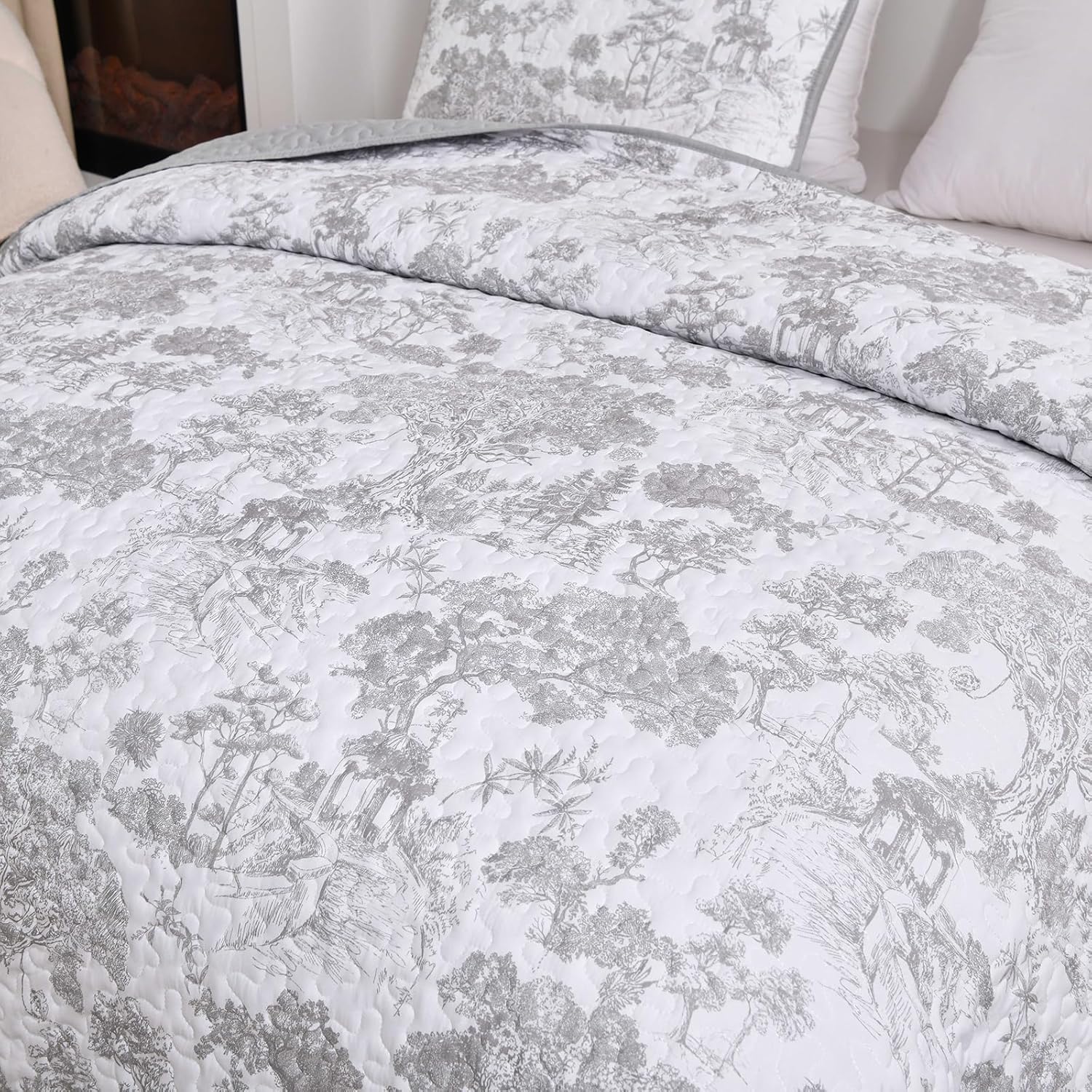 WONGS BEDDING Grey Quilt Set King Size 3-Piece