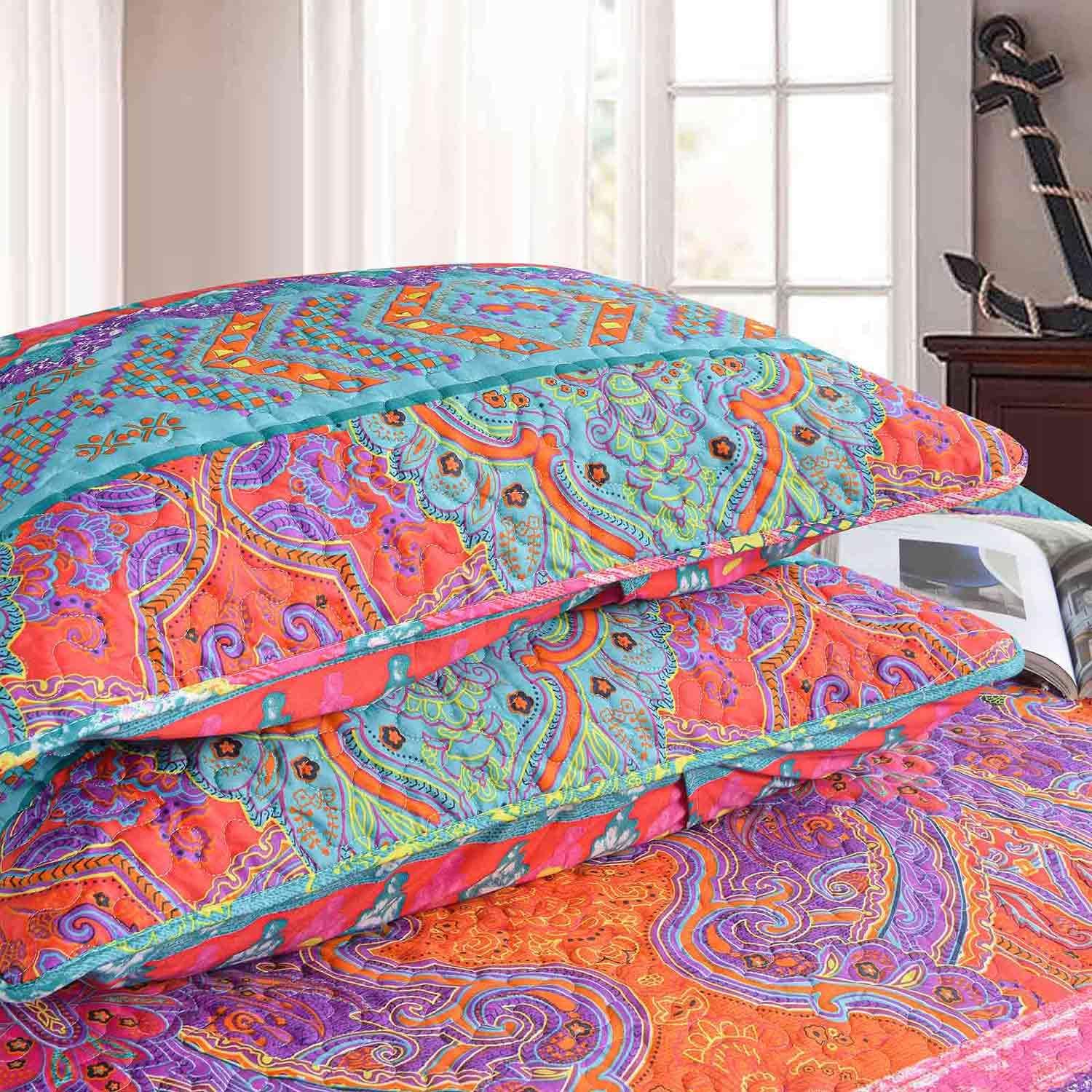 Nanko Quilt Set Queen Full 3 Pcs Boho Striped Bedding 1