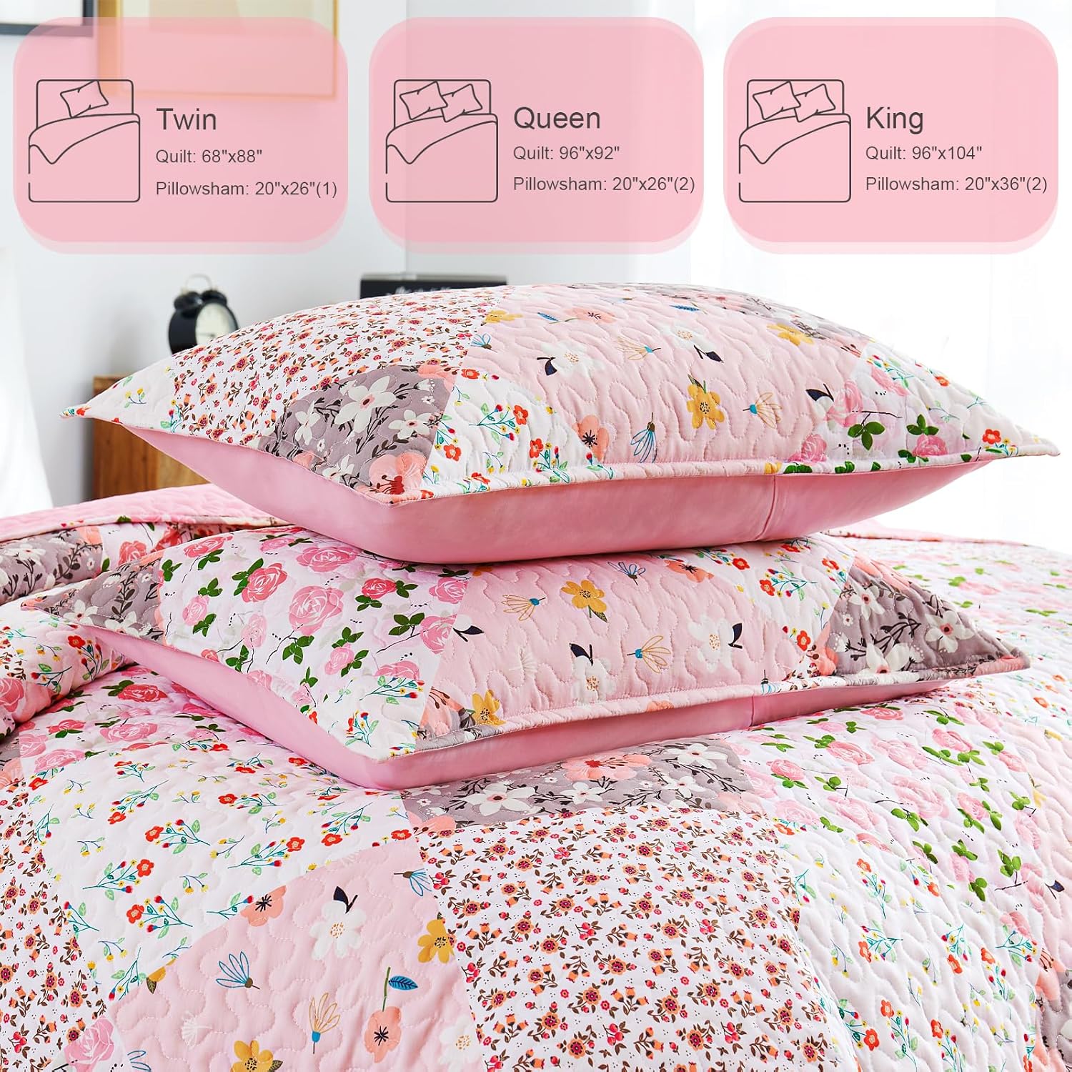 Whale Flotilla Reversible Patchwork Quilt Set Queen Size Pink