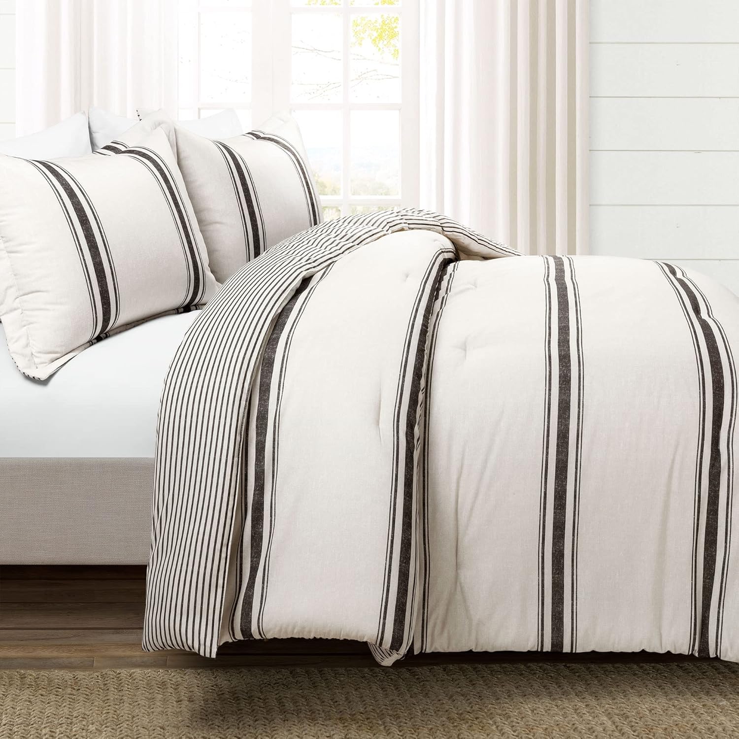 Lush Decor Farmhouse Stripe Reversible Comforter Set