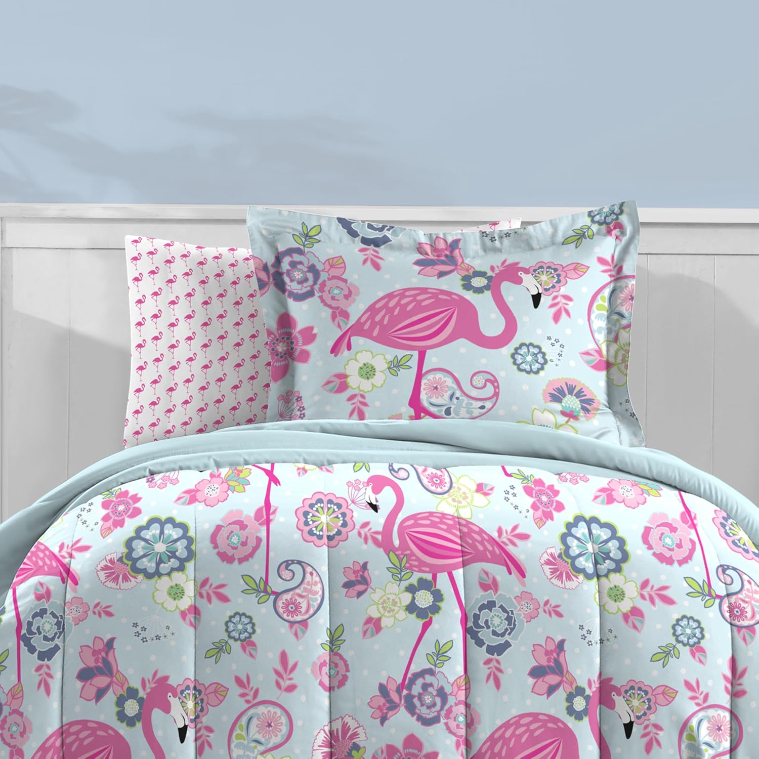 Dream FACTORY Kids 5-Piece Comforter Bedding Set Twin Pink Flamingo