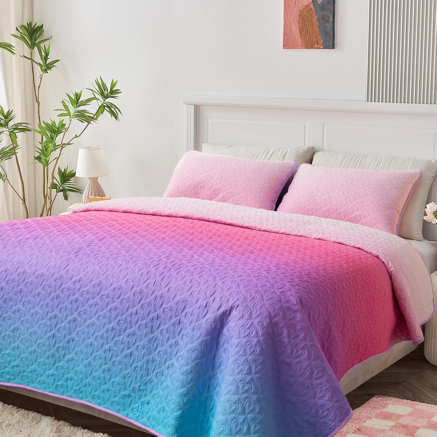 Suchbed Pink Heart-Shaped Quilt Set Twin Size