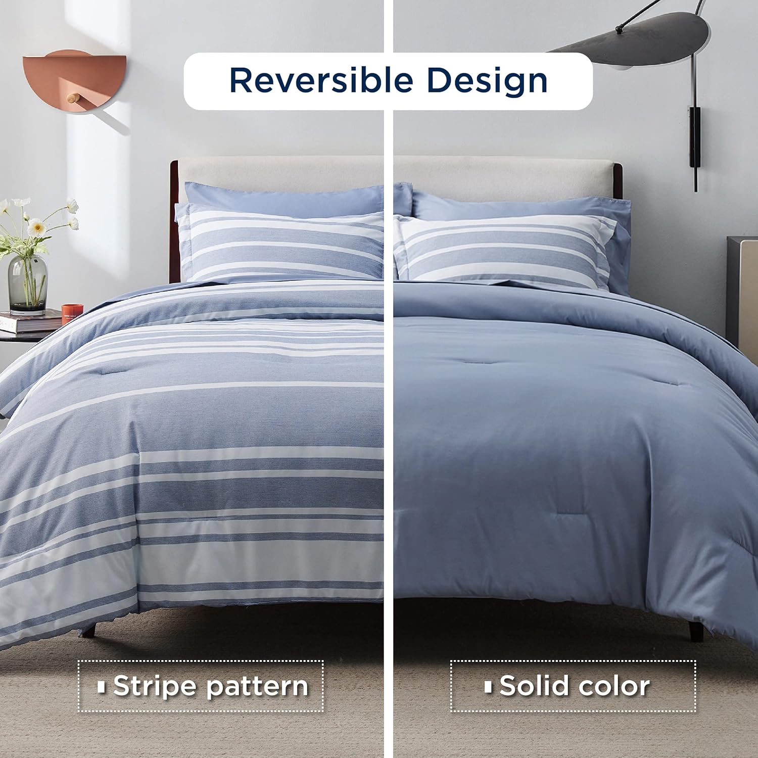 Bedsure Full Comforter Set 7 Pieces Blue Striped