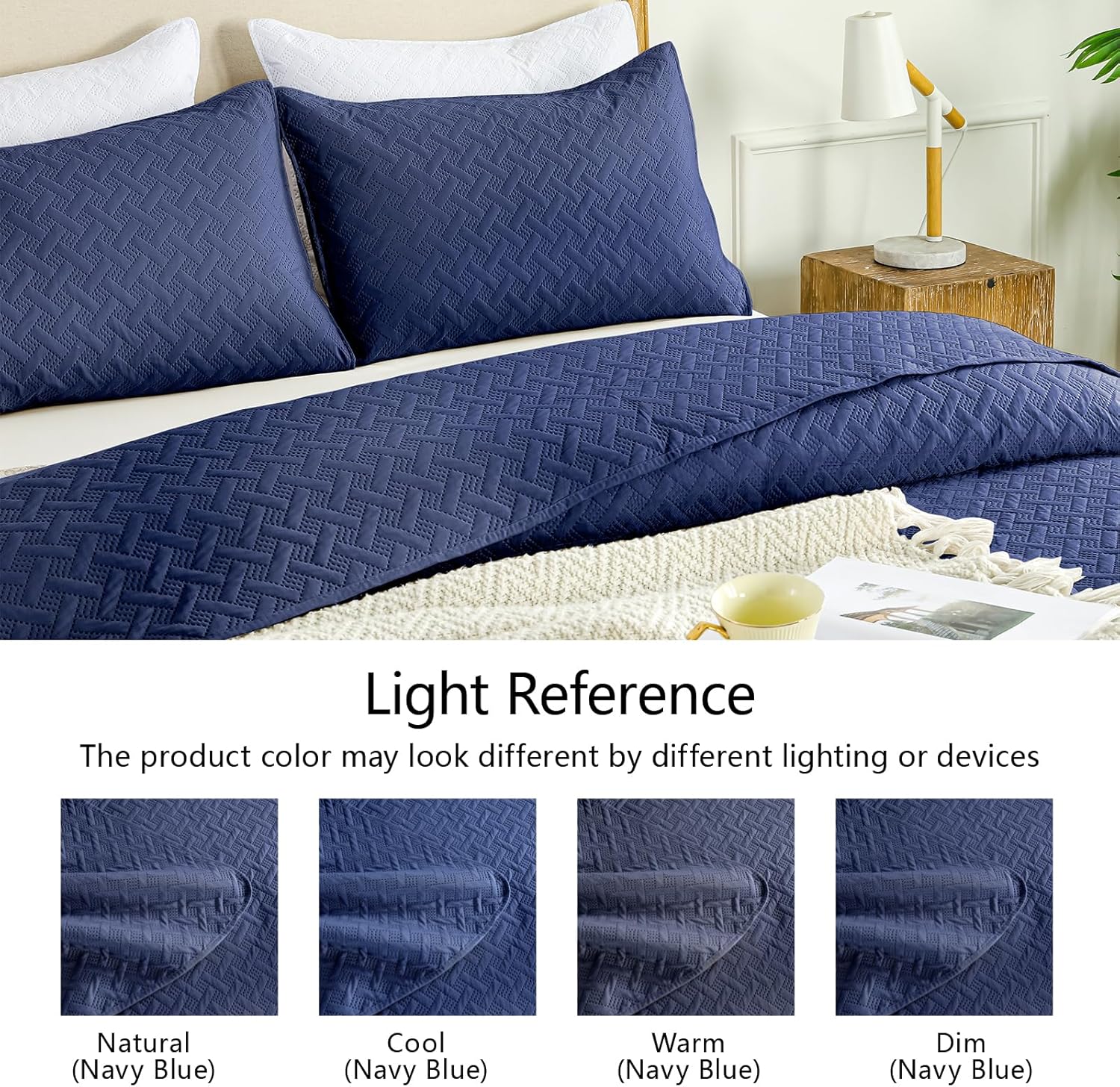 FLYMME Queen Quilt Set - Navy Blue Microfiber Bedspread with 2 Pillow Shams