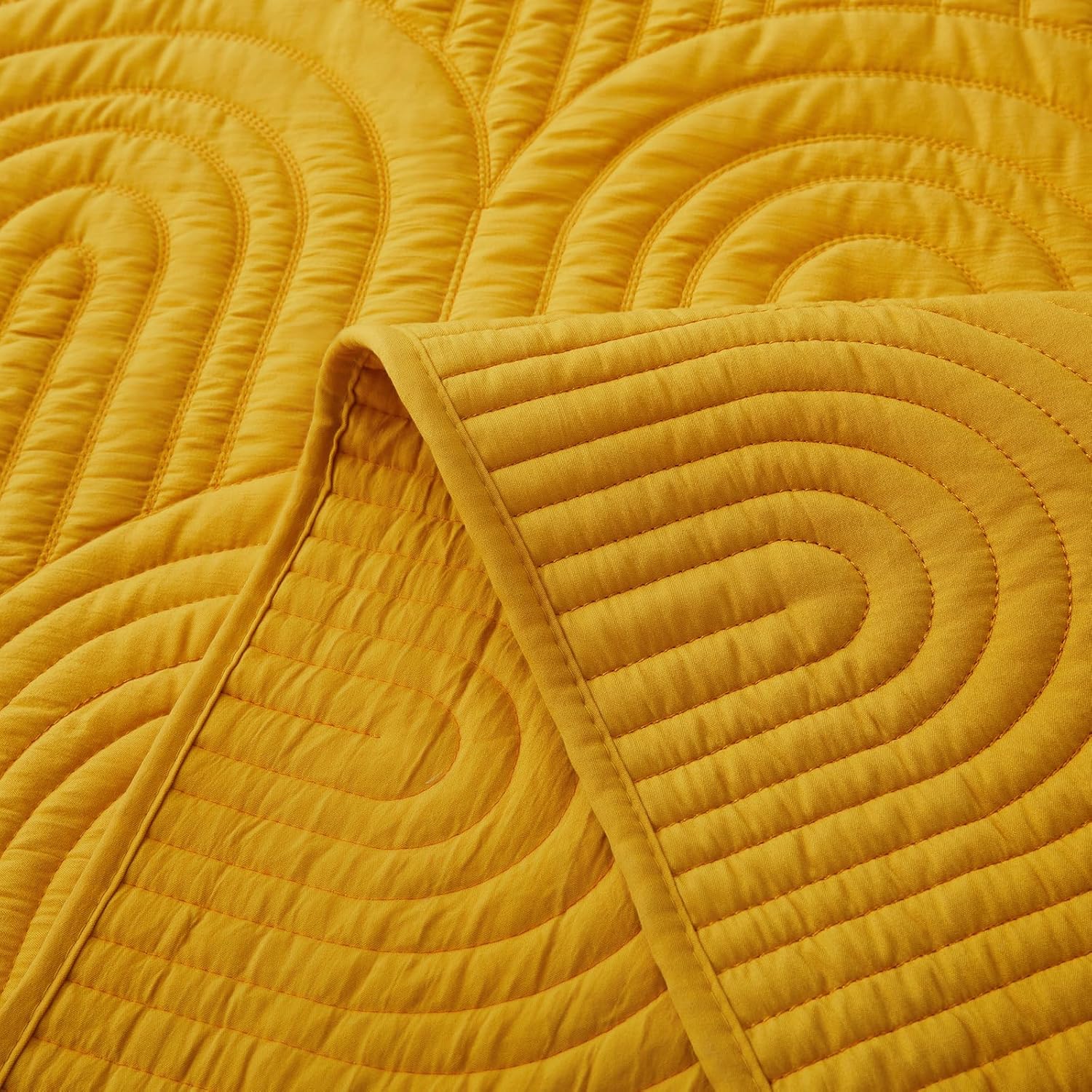 Safonory Mustard Yellow Quilt Set Queen Size