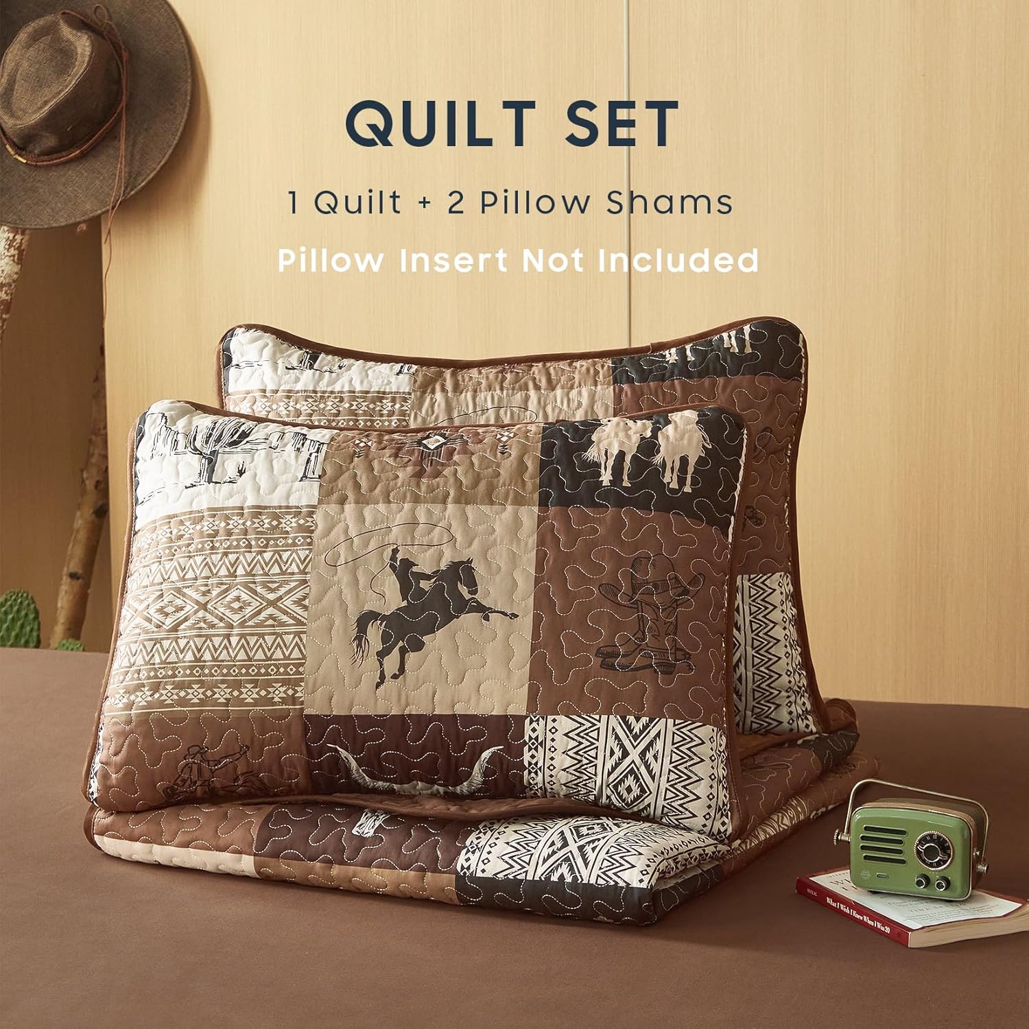 Wake In Cloud Western Quilt Set 3-Piece Tan Brown Twin XL