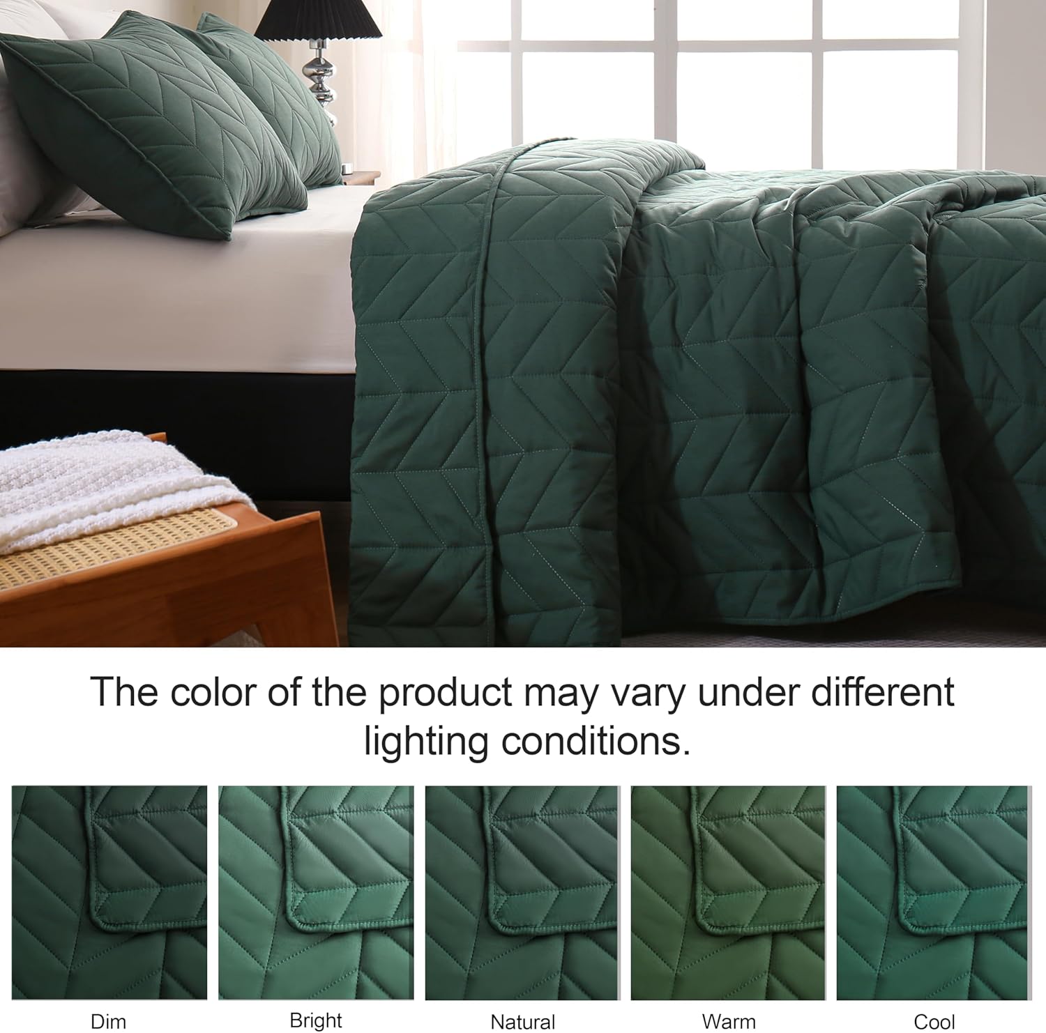 DOWNCOOL King Quilt Bedding Set with Leaf Texture