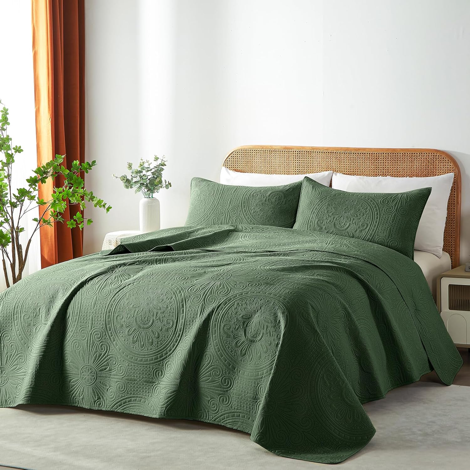 WURUIBO KingCal King Quilt Set Olive Green