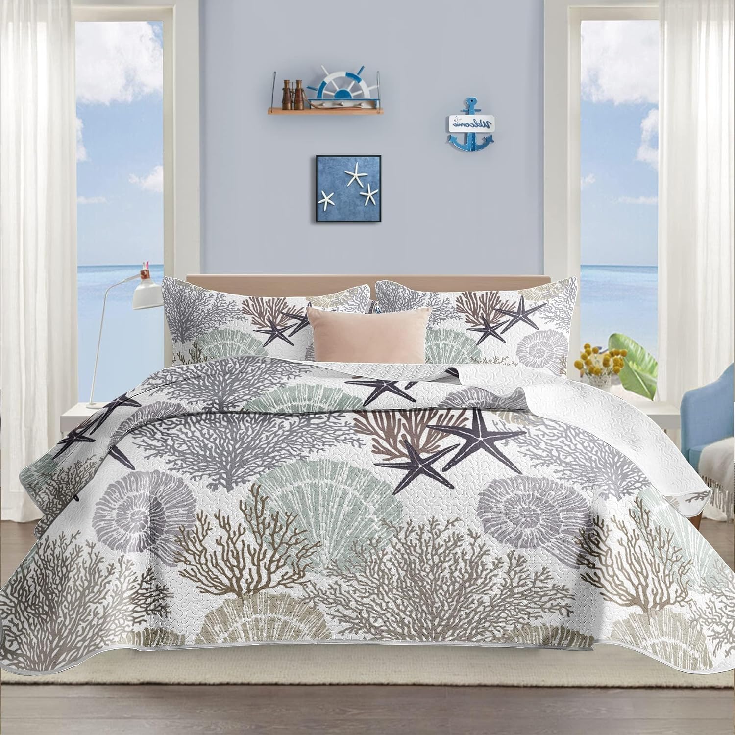Tritard 3 Piece Coastal Quilt Set King Size
