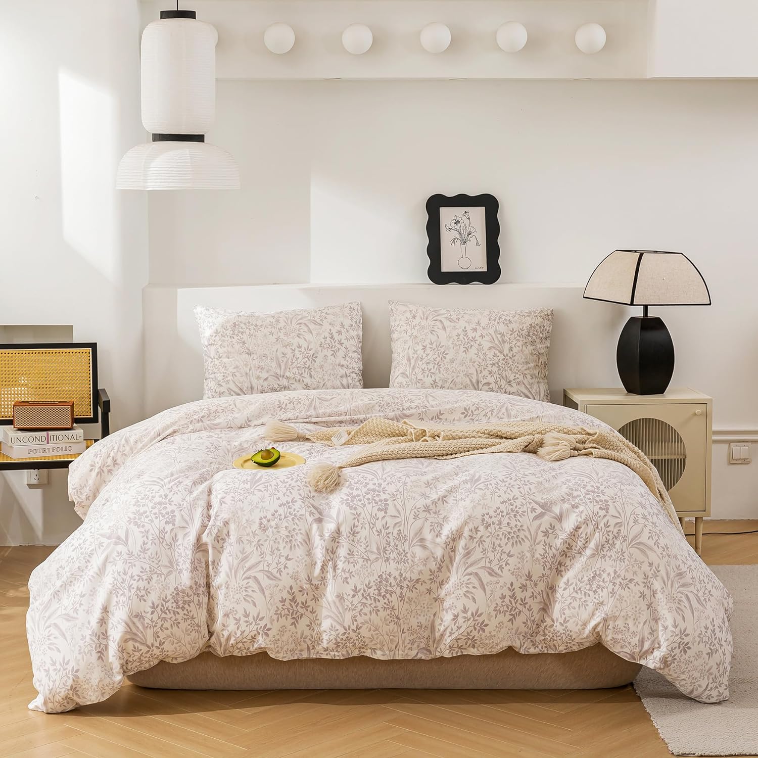 ECOCOTT King Size Floral Duvet Cover Set with Zipper Closure