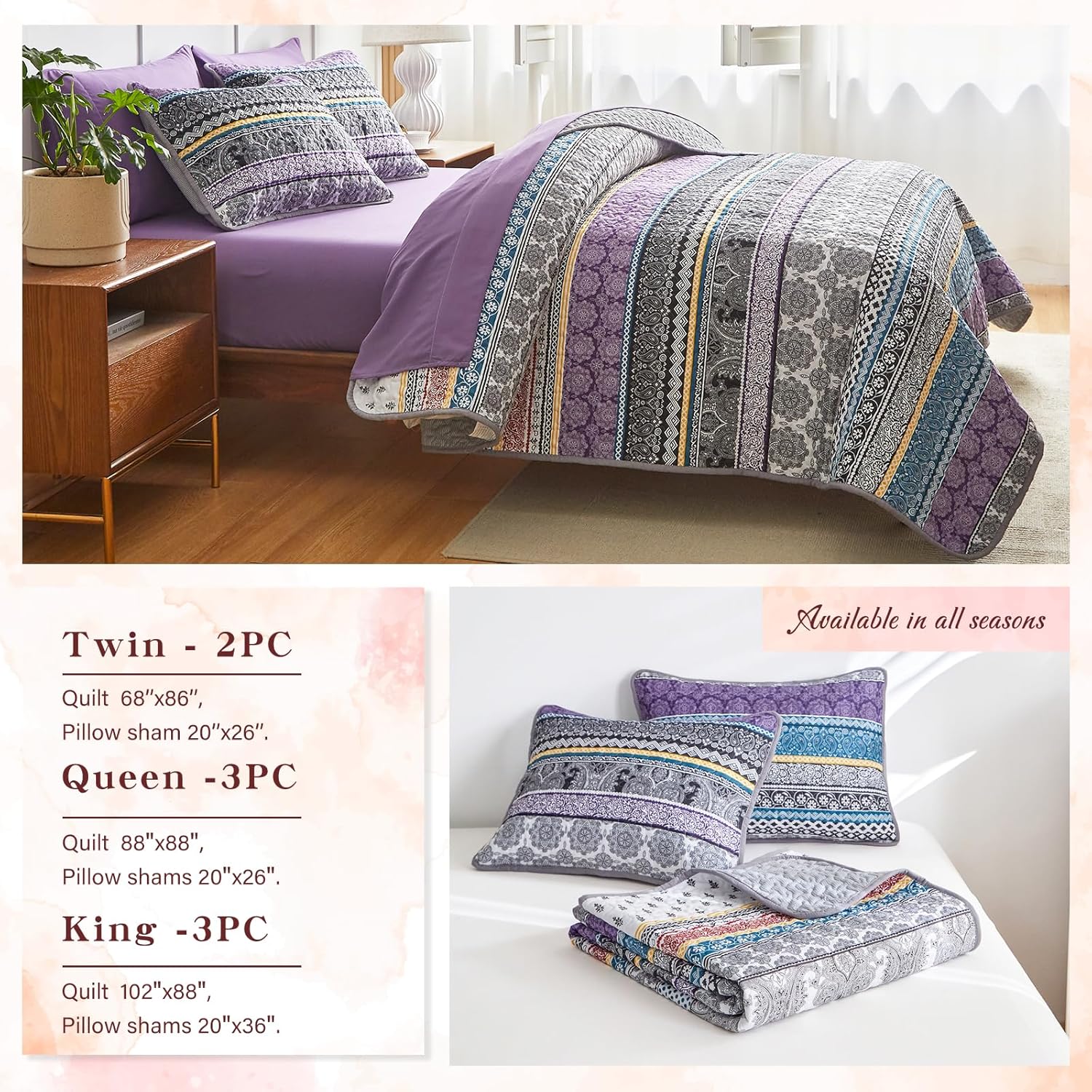 3 Piece Bohemian Quilt Set King Size