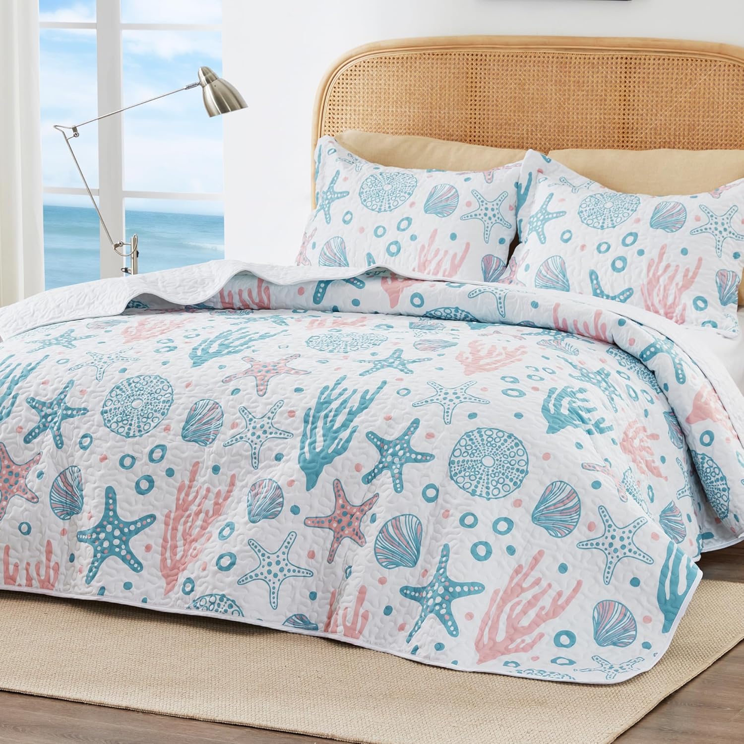 Loves Cabin Twin Quilt Bedding Set - Coastal Pink