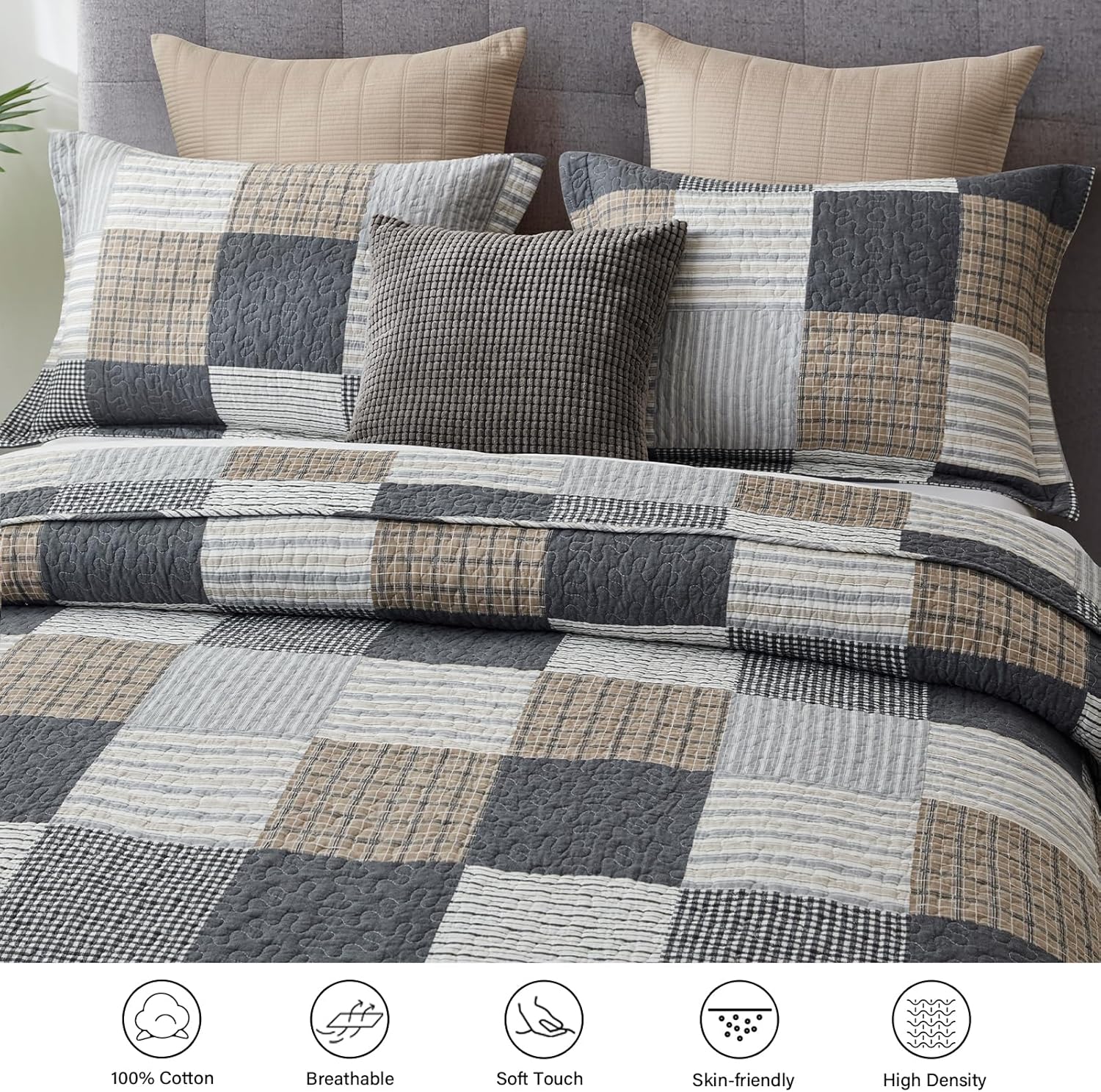 Y-PLWOMEN Plaid Twin Quilt Set 2-Pieces