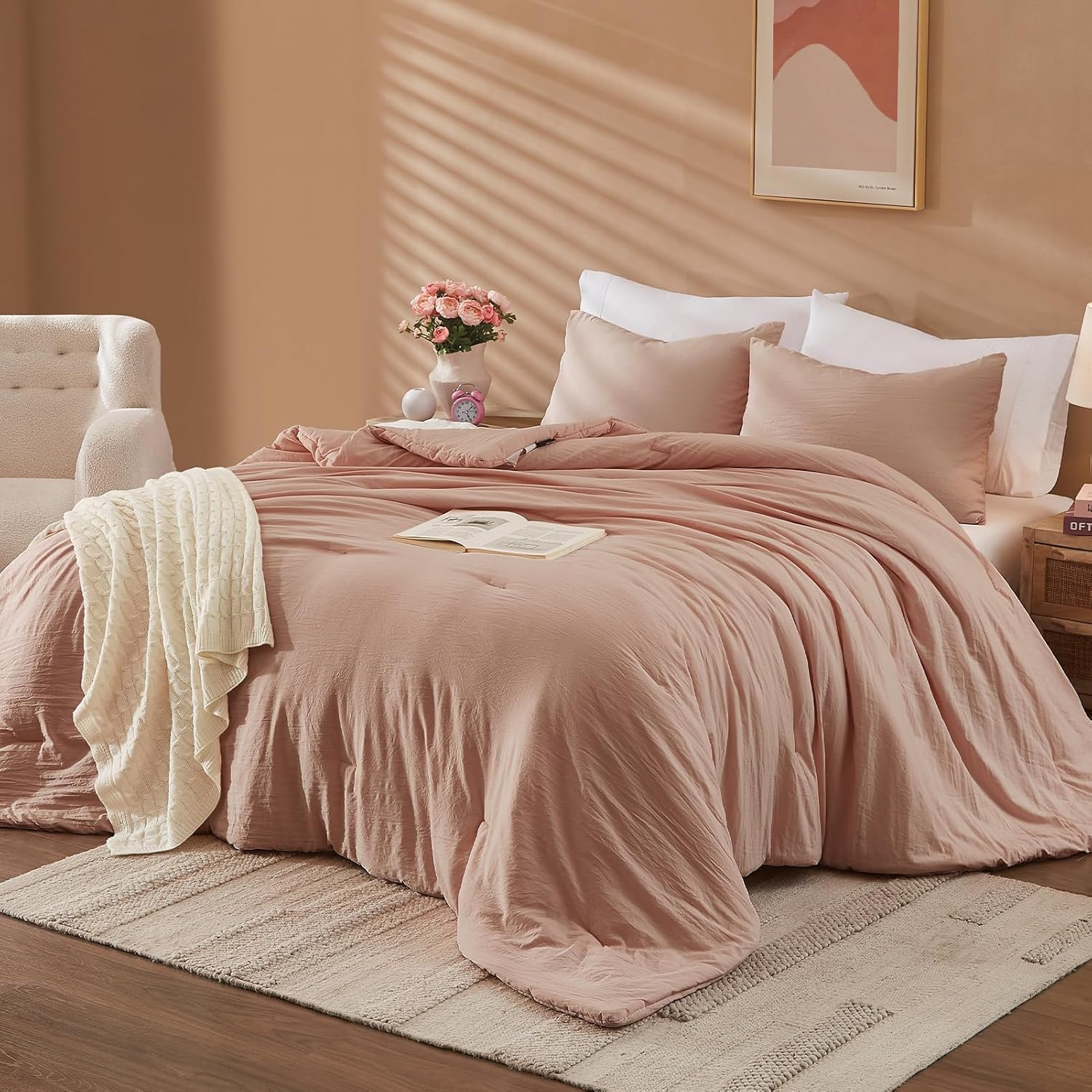 WRENSONGE Queen Comforter Set 3 Piece Dusty Pink Prewashed Soft Lightweight