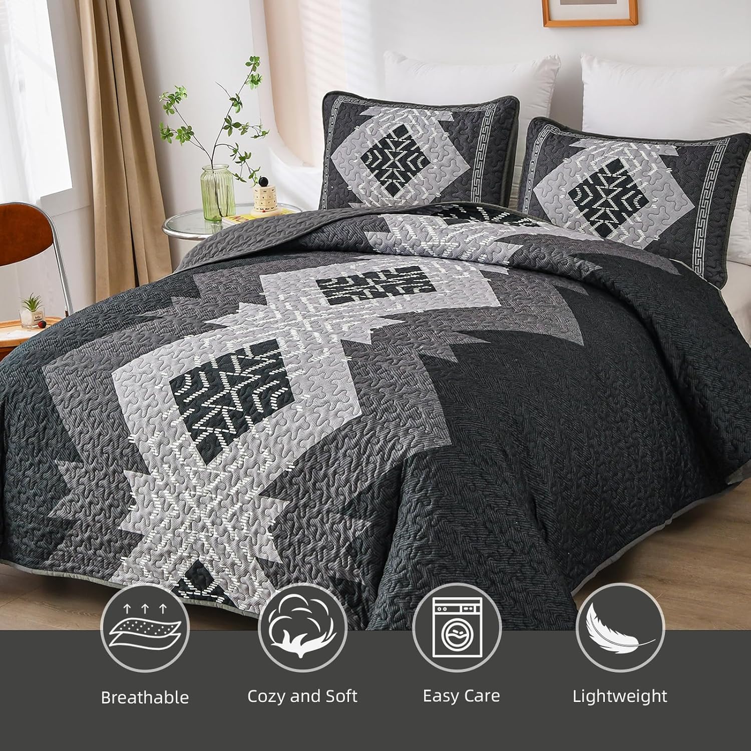 Dintszyayue Boho Queen Quilt Set 3 Pieces