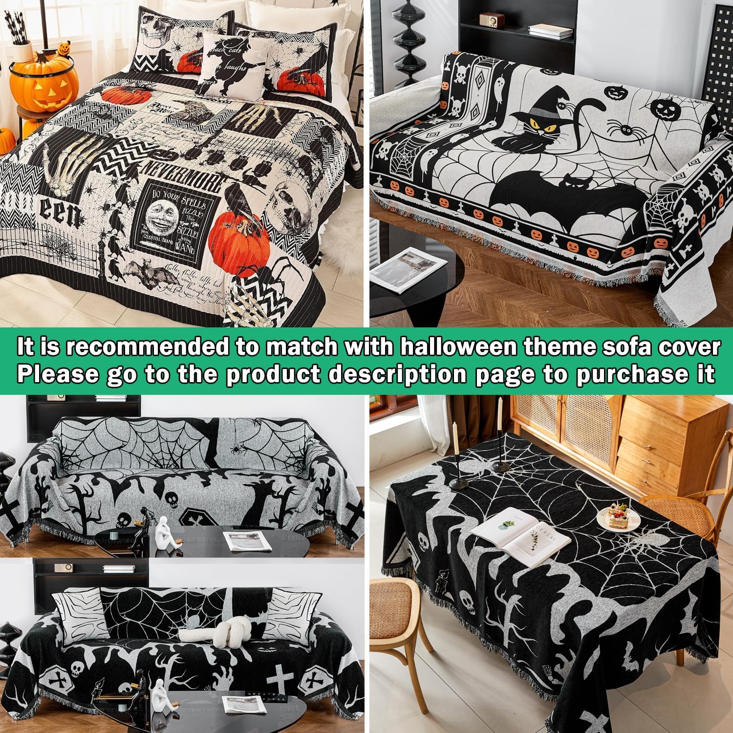 EVENHUG Halloween King Size Quilt Bedding Set