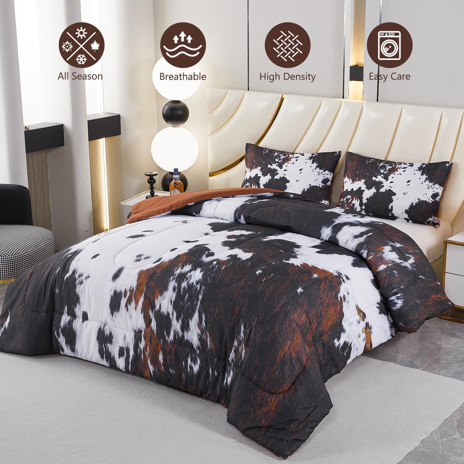 PERFEMET Cow Print King Comforter Set 3 Pieces