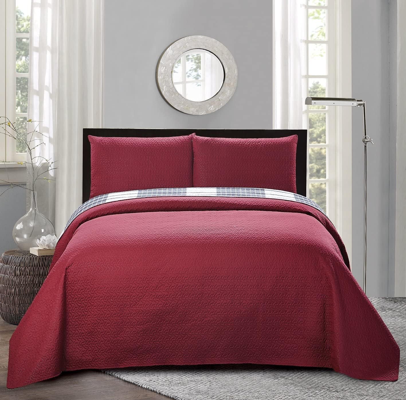 All American Collection 3pc Plaid Reversible Bedspread Set 1