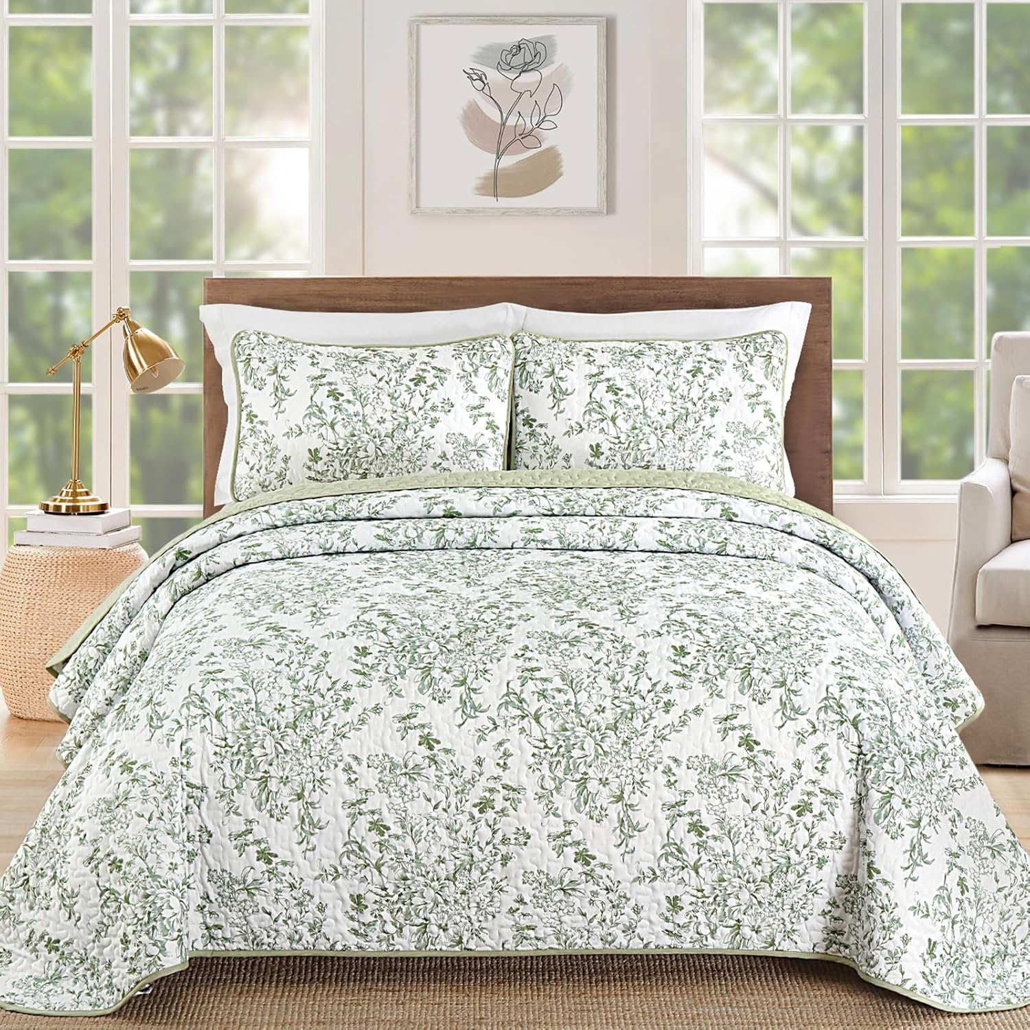 WONGS BDEEING California King Quilt Set Sage Green
