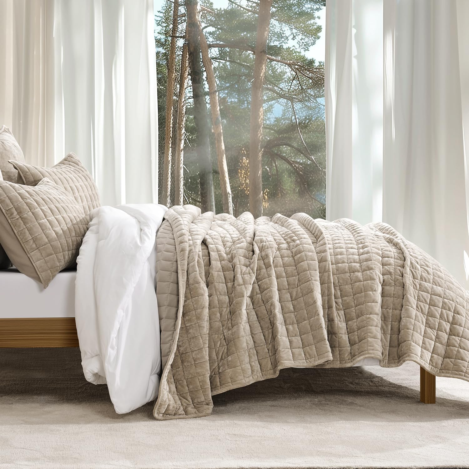 RECYCO Velvet Quilt Set Full Queen Urban Taupe